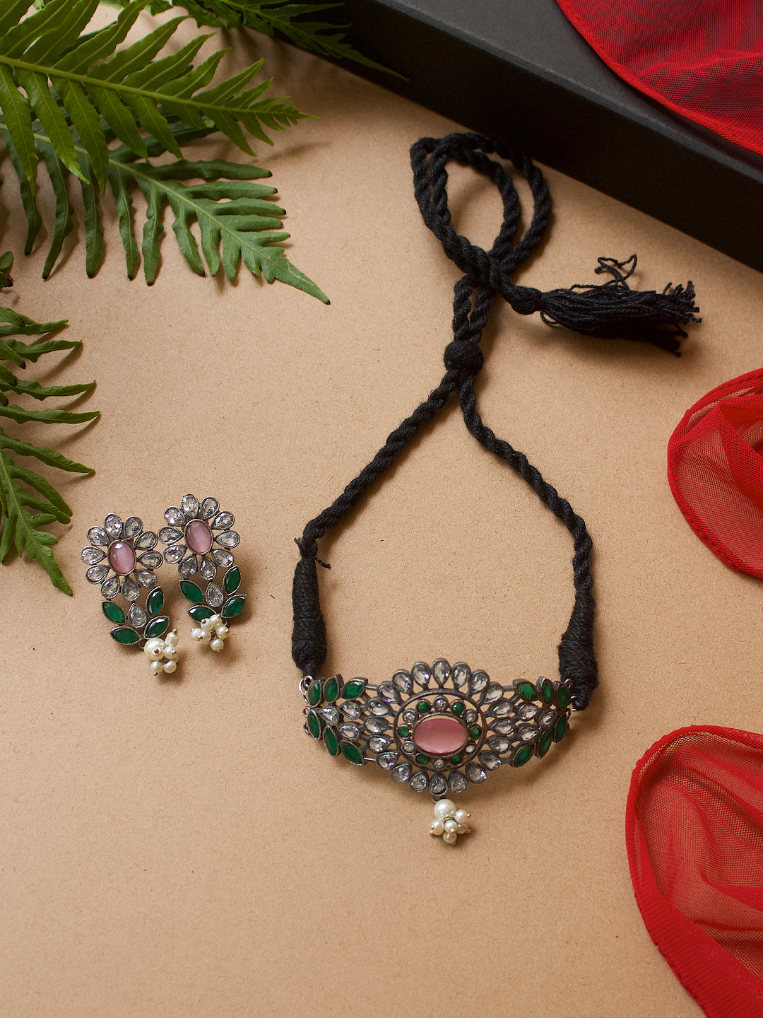 Mahira Silver Lookalike Stone Necklace Set