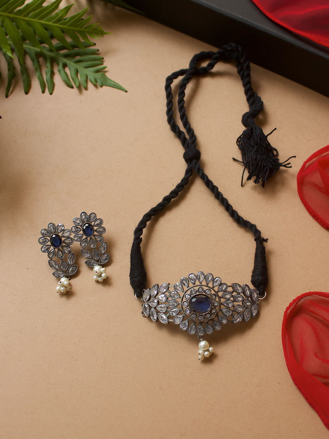 Mahira Silver Lookalike Stone Necklace Set