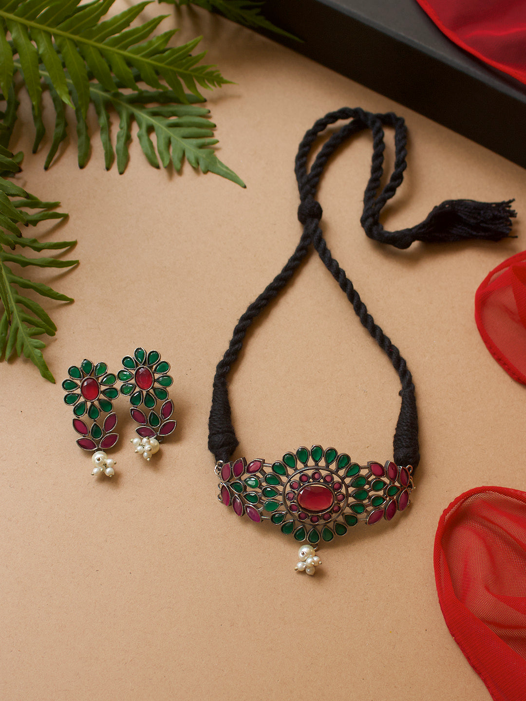 Mahira Silver Lookalike Stone Necklace Set