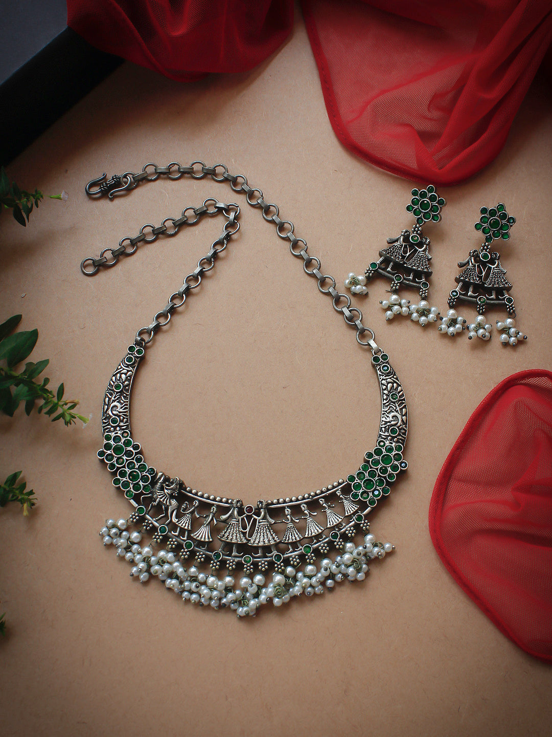 Trisha Silver Lookalike Stone Necklace Set