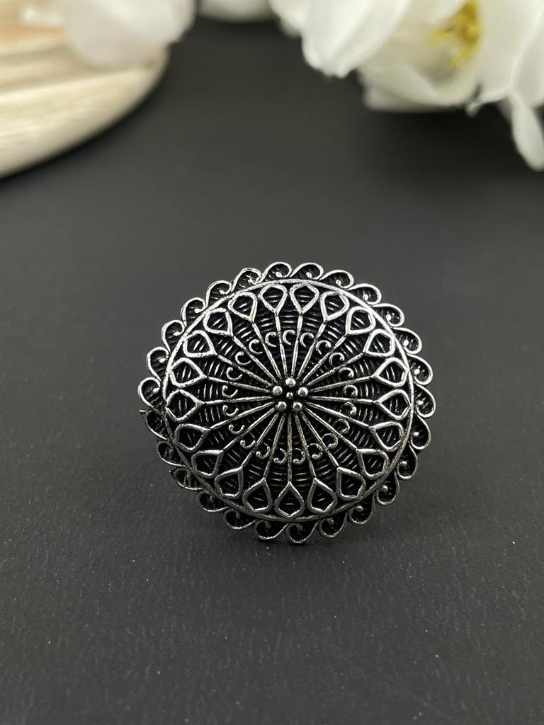 RADHA DESIGNER OXIDISED SILVER  RING