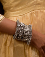 Load image into Gallery viewer, Devi Silver Lookalike Bangle Stack