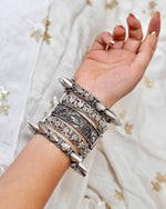 Load image into Gallery viewer, Aarohi Silver Lookalike Bangle Stack
