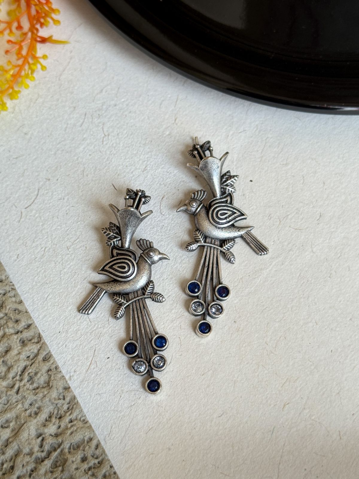OXIDISED BIRD STONE STUD EARRINGS