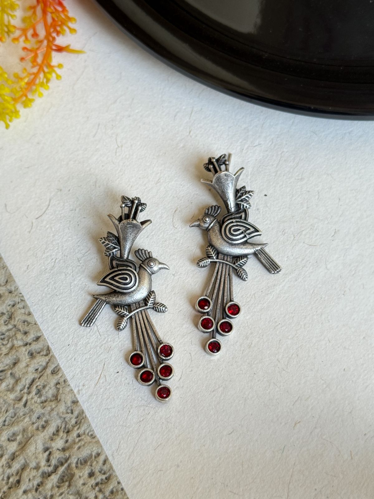 OXIDISED BIRD STONE STUD EARRINGS