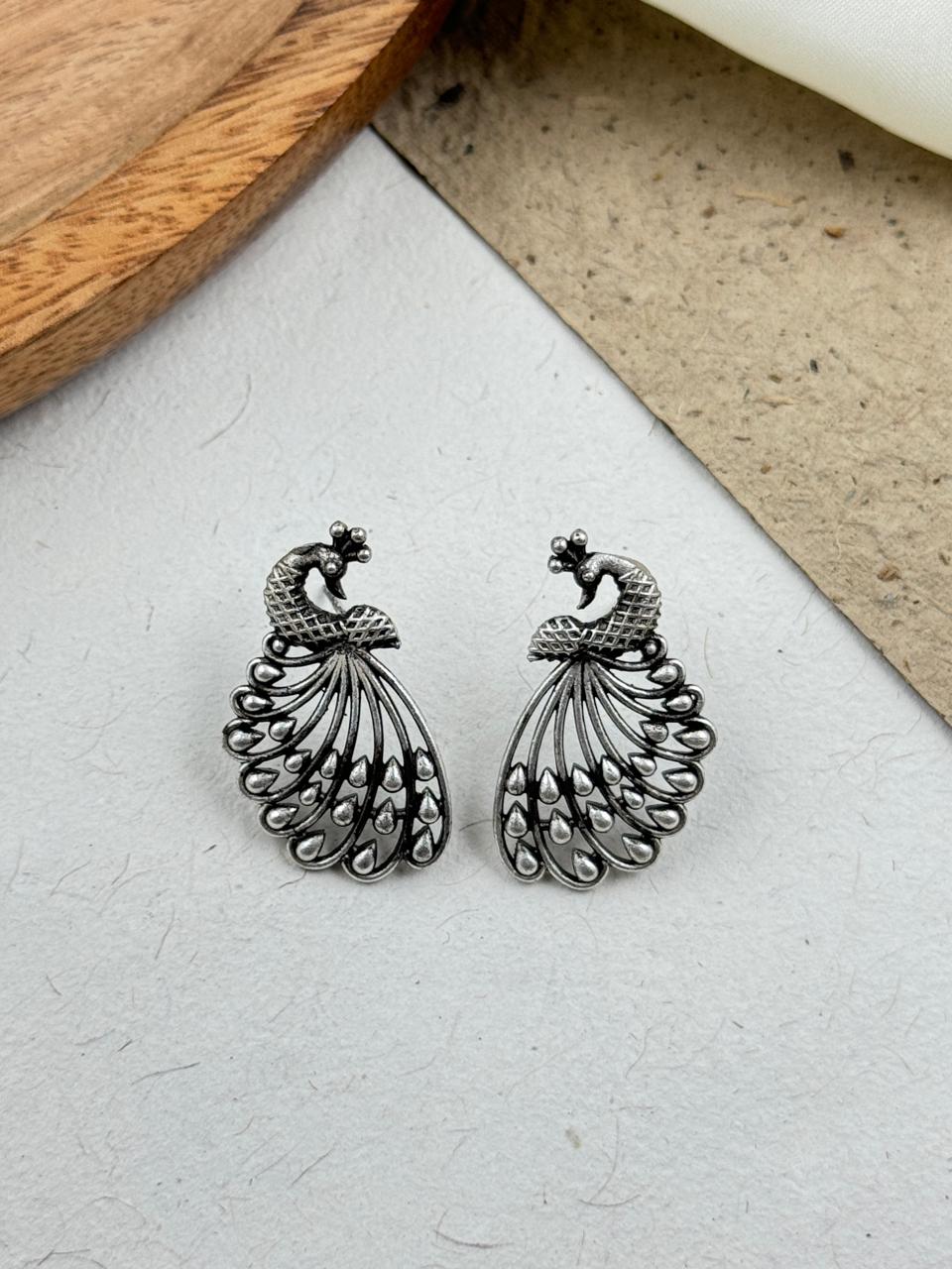 PEAHEN SILVER LOOKALIKE STUD EARRINGS