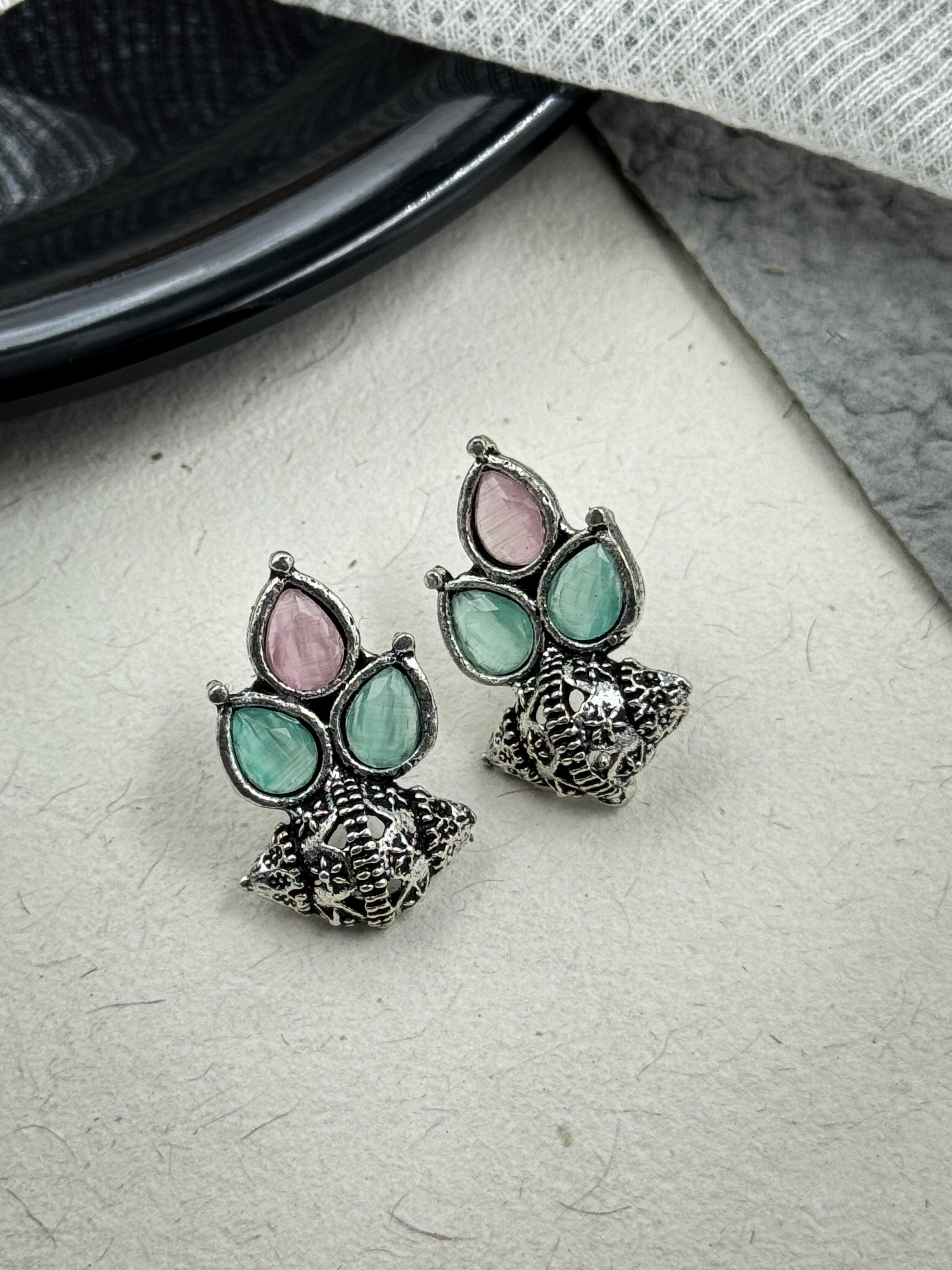 AMARA OXIDISED STONE STUD EARRINGS