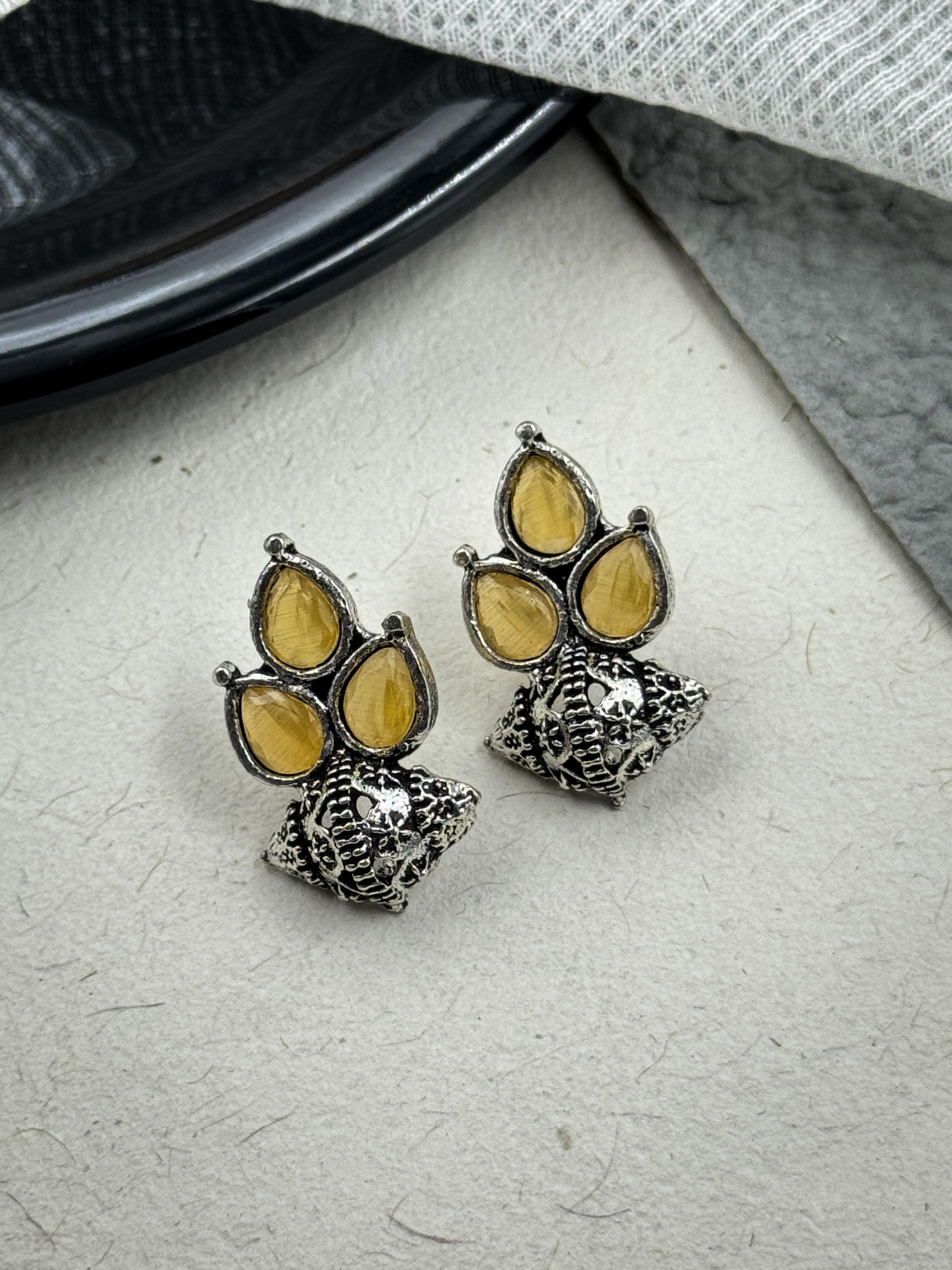 AMARA OXIDISED STONE STUD EARRINGS