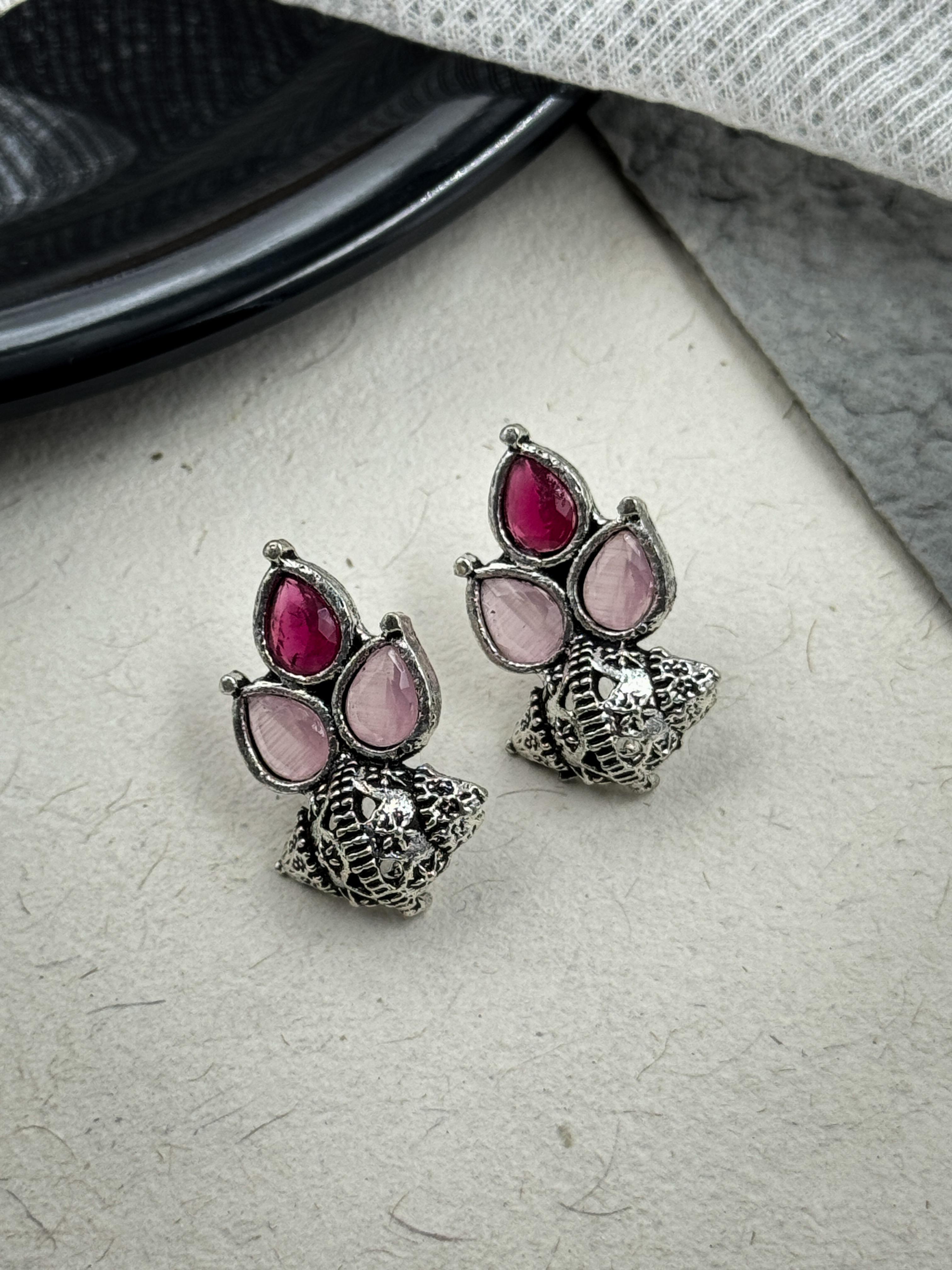AMARA OXIDISED STONE STUD EARRINGS
