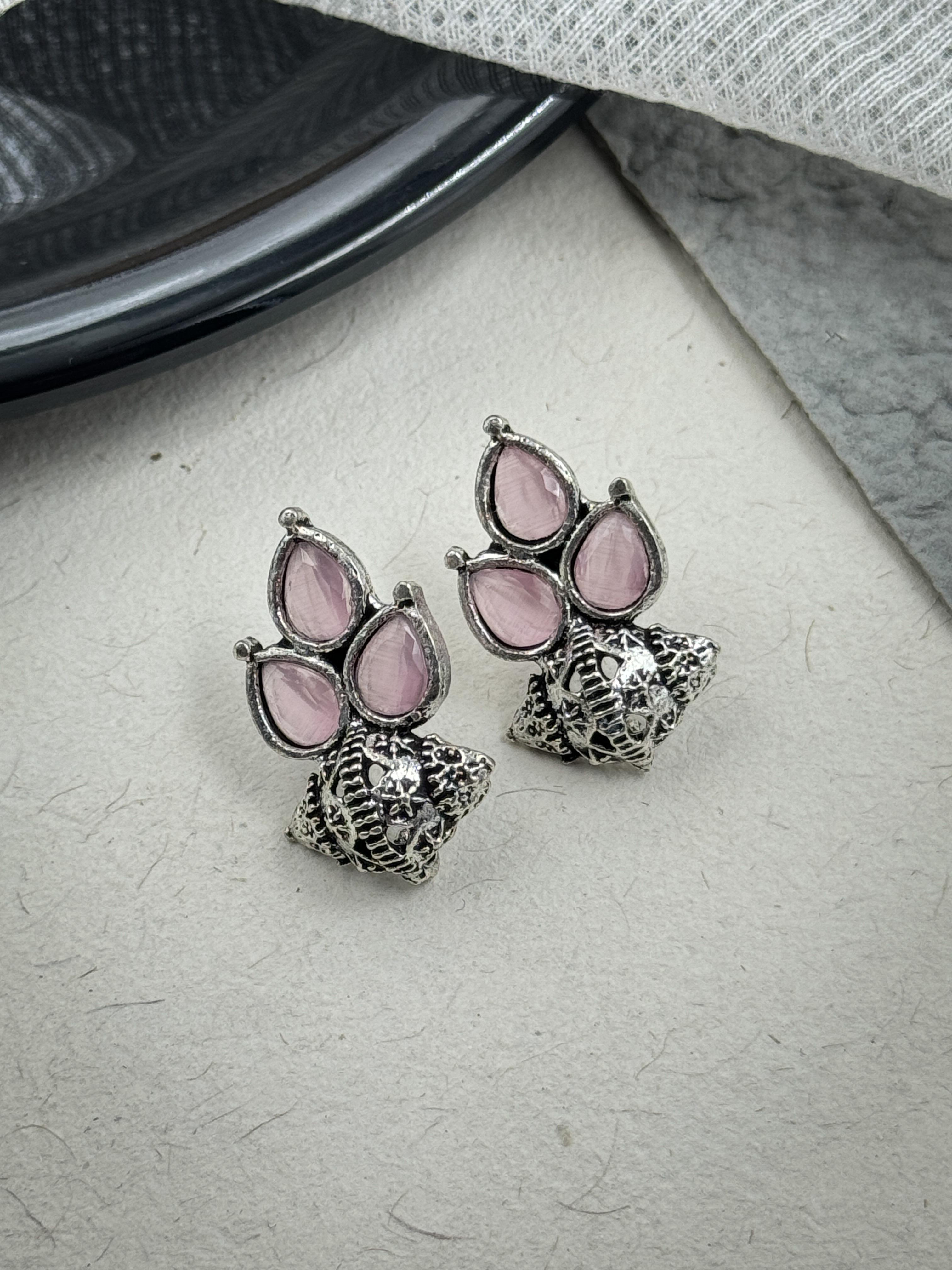 AMARA OXIDISED STONE STUD EARRINGS