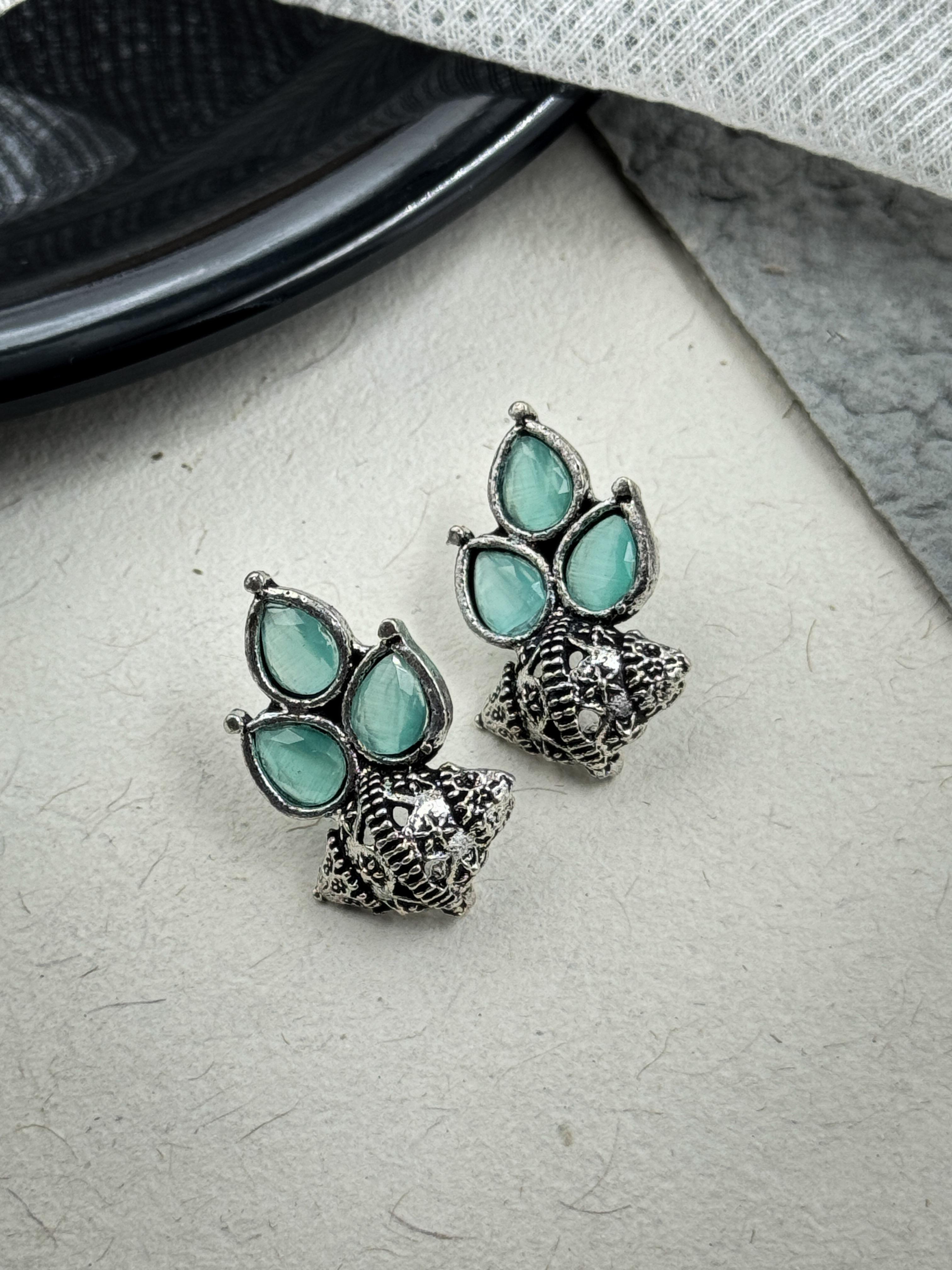 AMARA OXIDISED STONE STUD EARRINGS