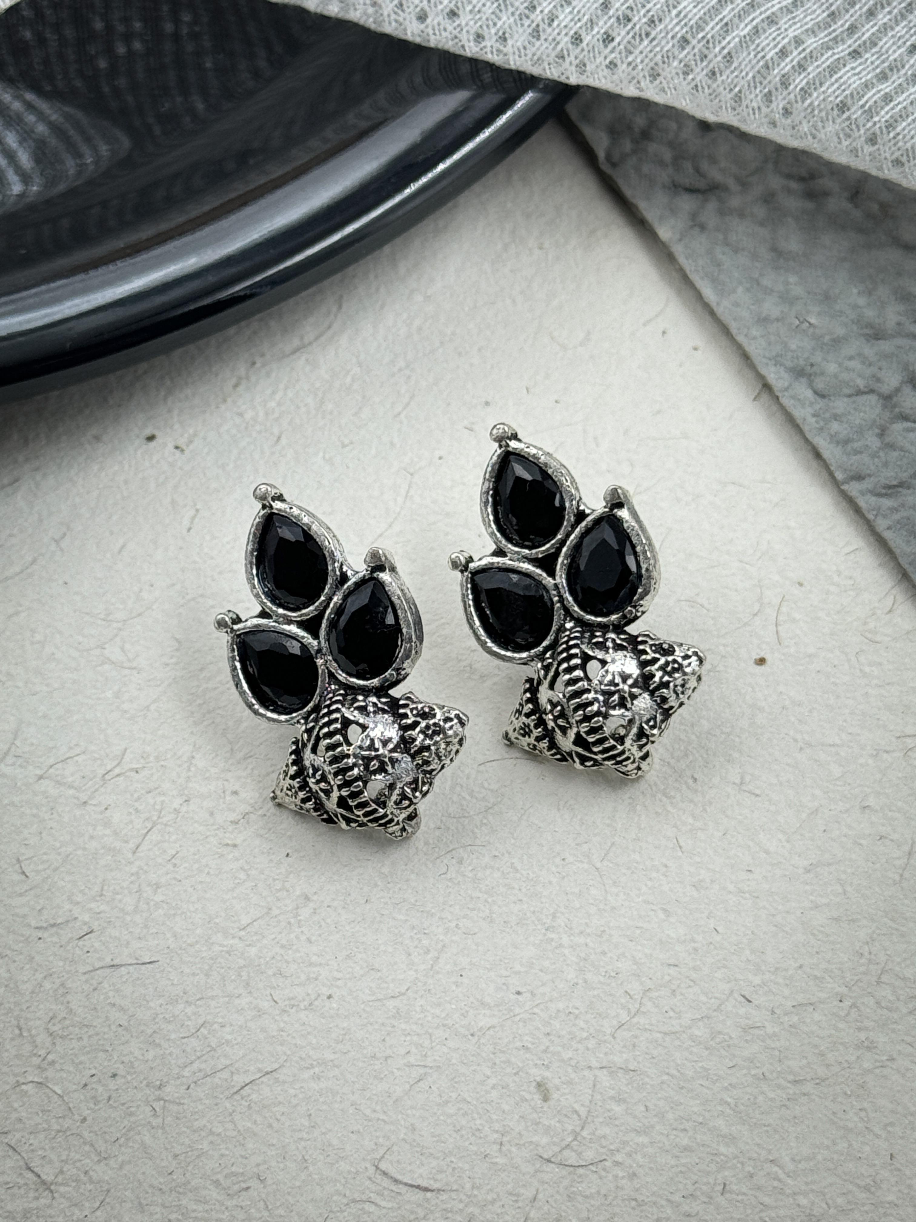 AMARA OXIDISED STONE STUD EARRINGS