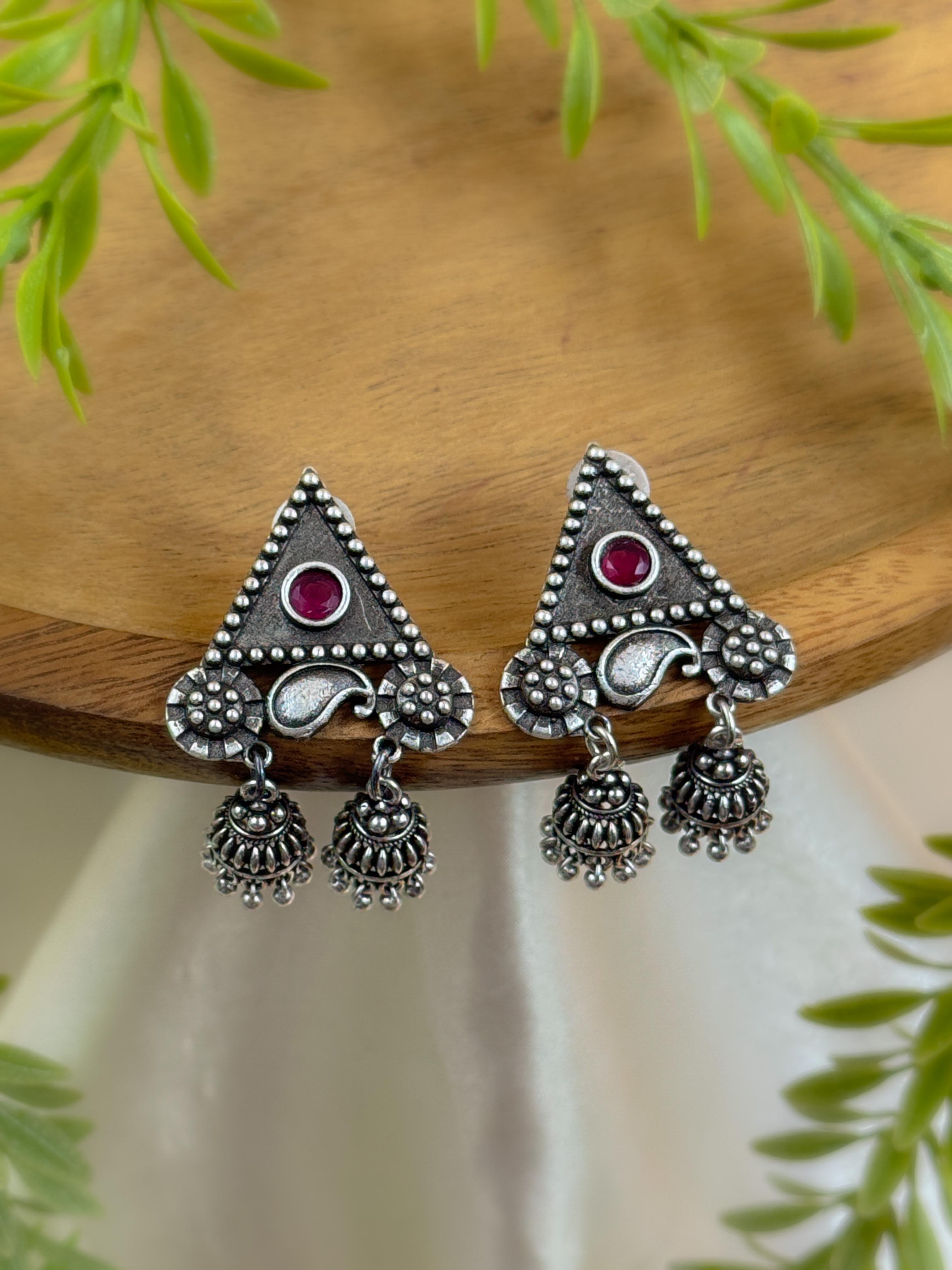 AADHYA OXIDISED STONE JHUMKA EARRINGS