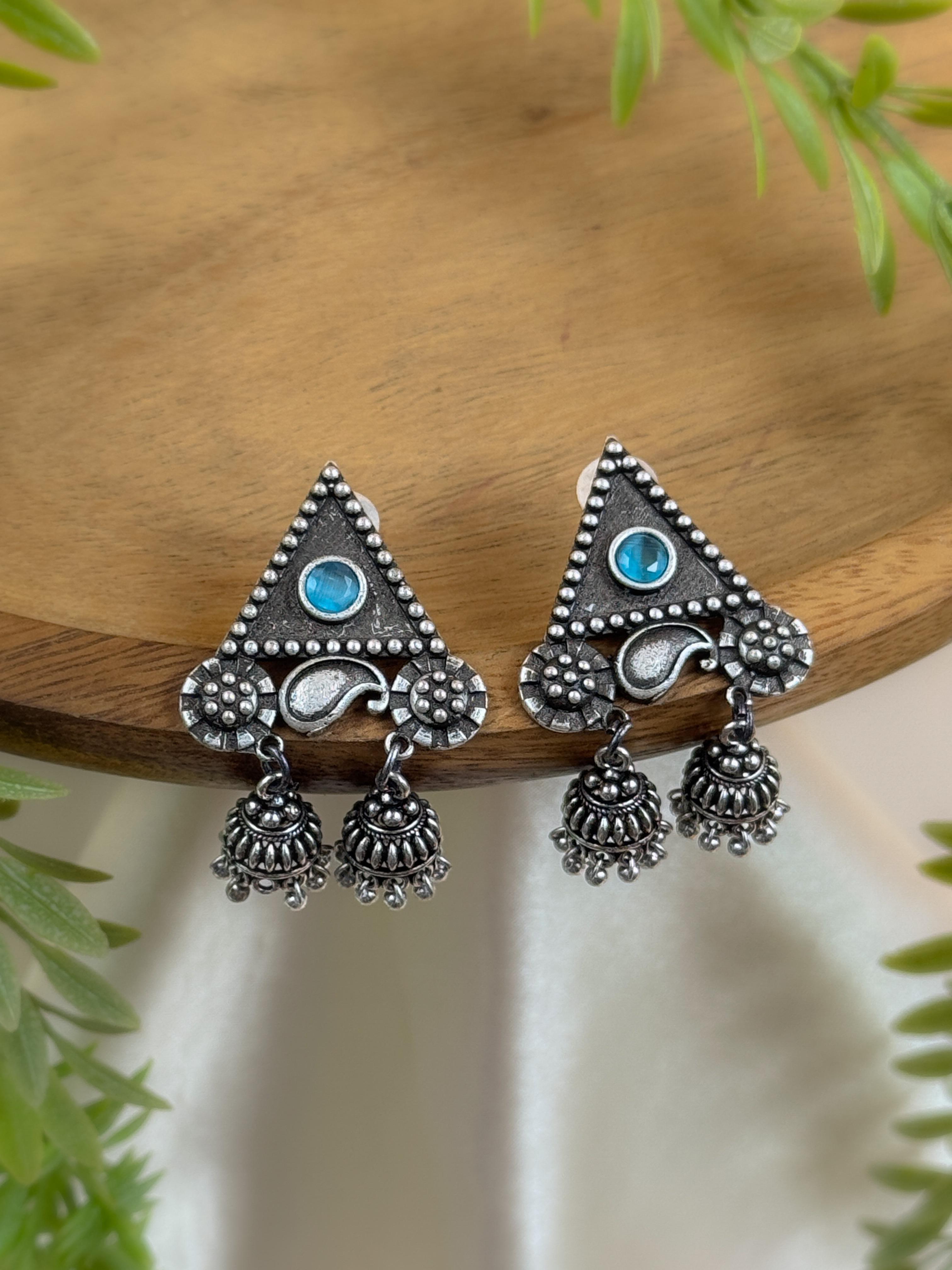 AADHYA OXIDISED STONE JHUMKA EARRINGS