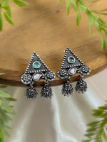 Load image into Gallery viewer, AADHYA OXIDISED STONE JHUMKA EARRINGS
