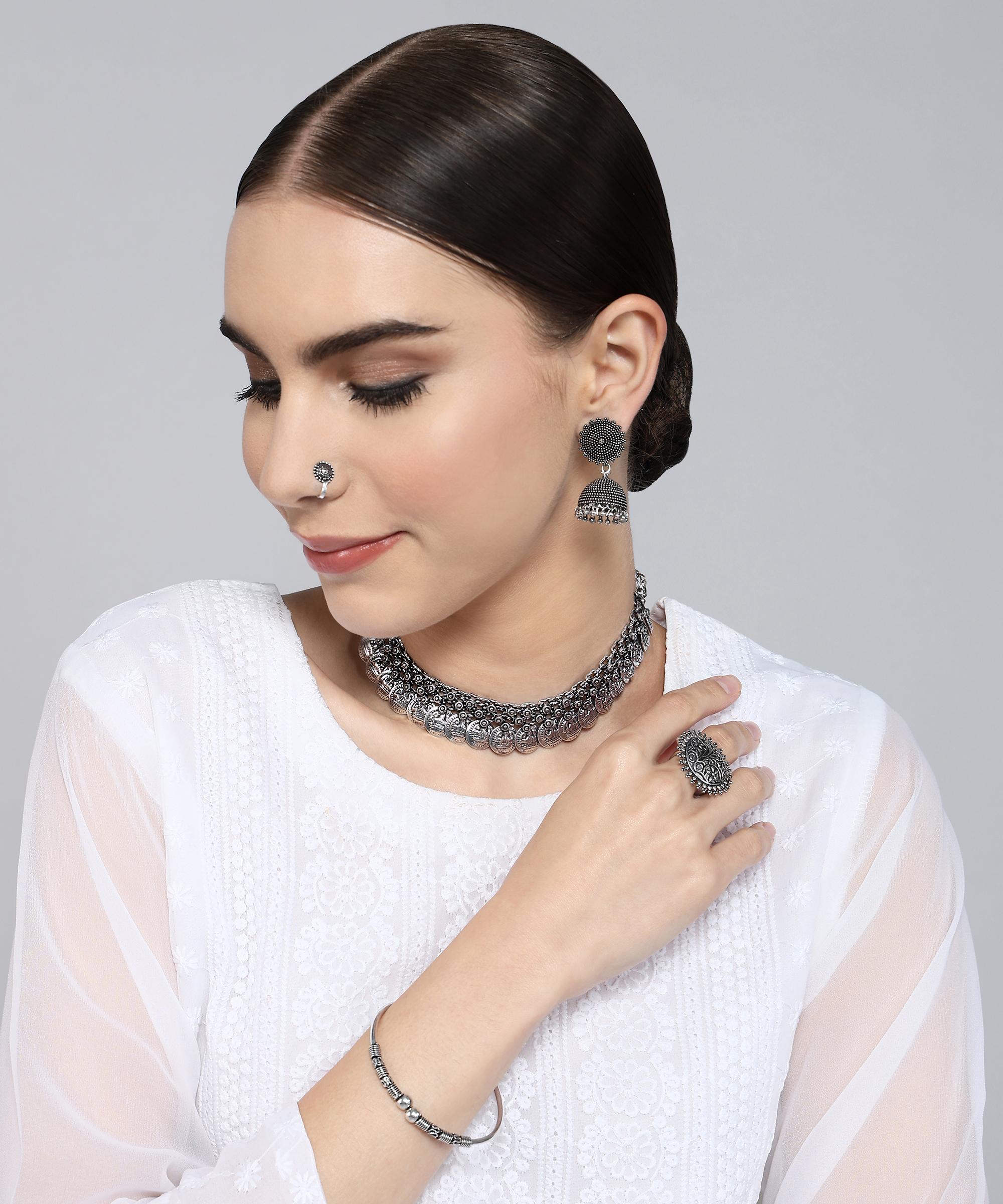 SILVER COIN OXIDISED JEWELLERY SET COMBO