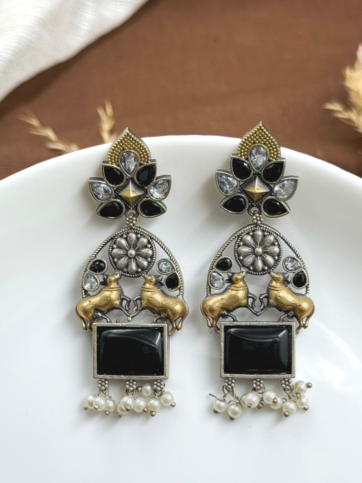 NANDI DUAL-TONE DANGLER EARRINGS
