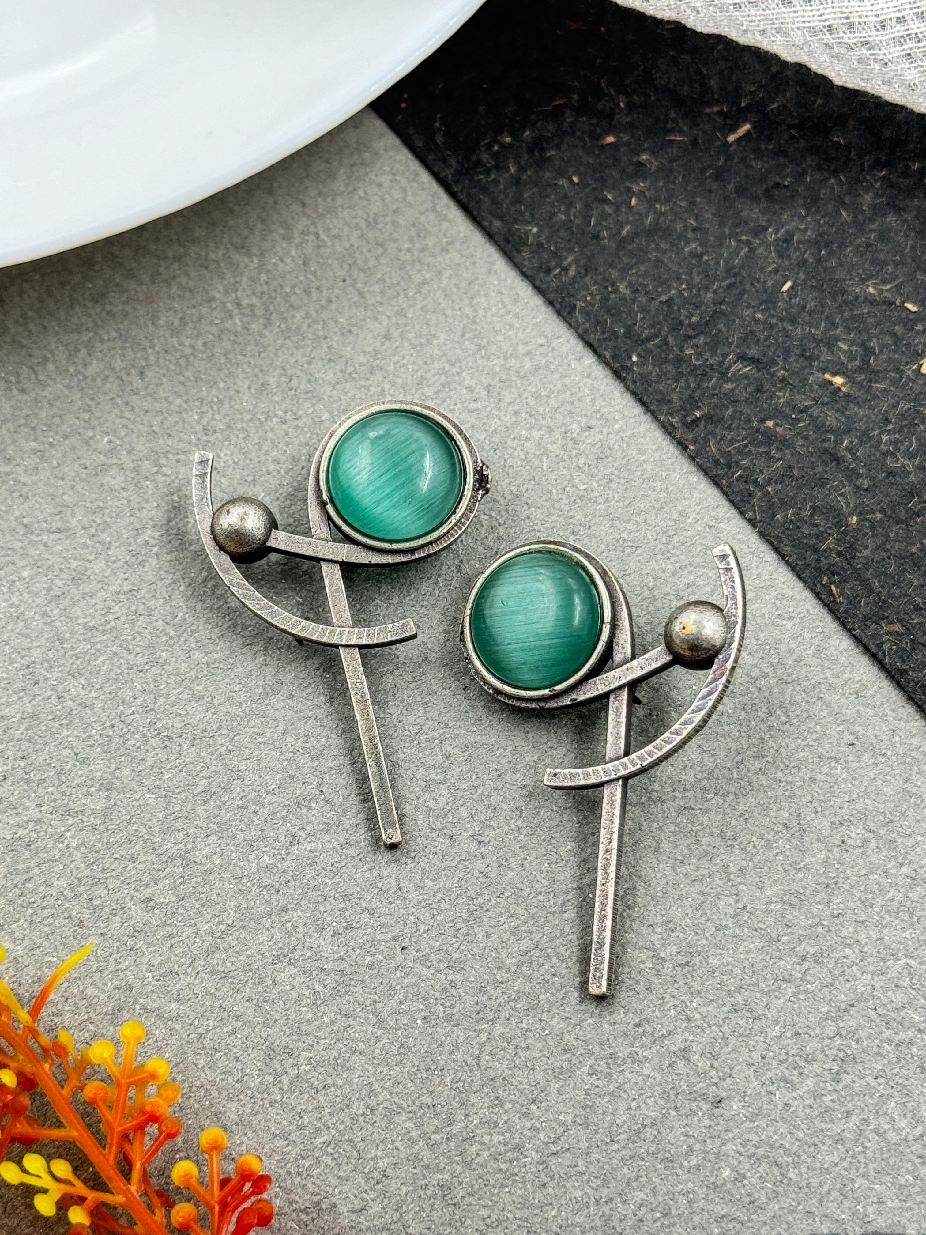 ADITI OXIDISED STONE STUD EARRINGS