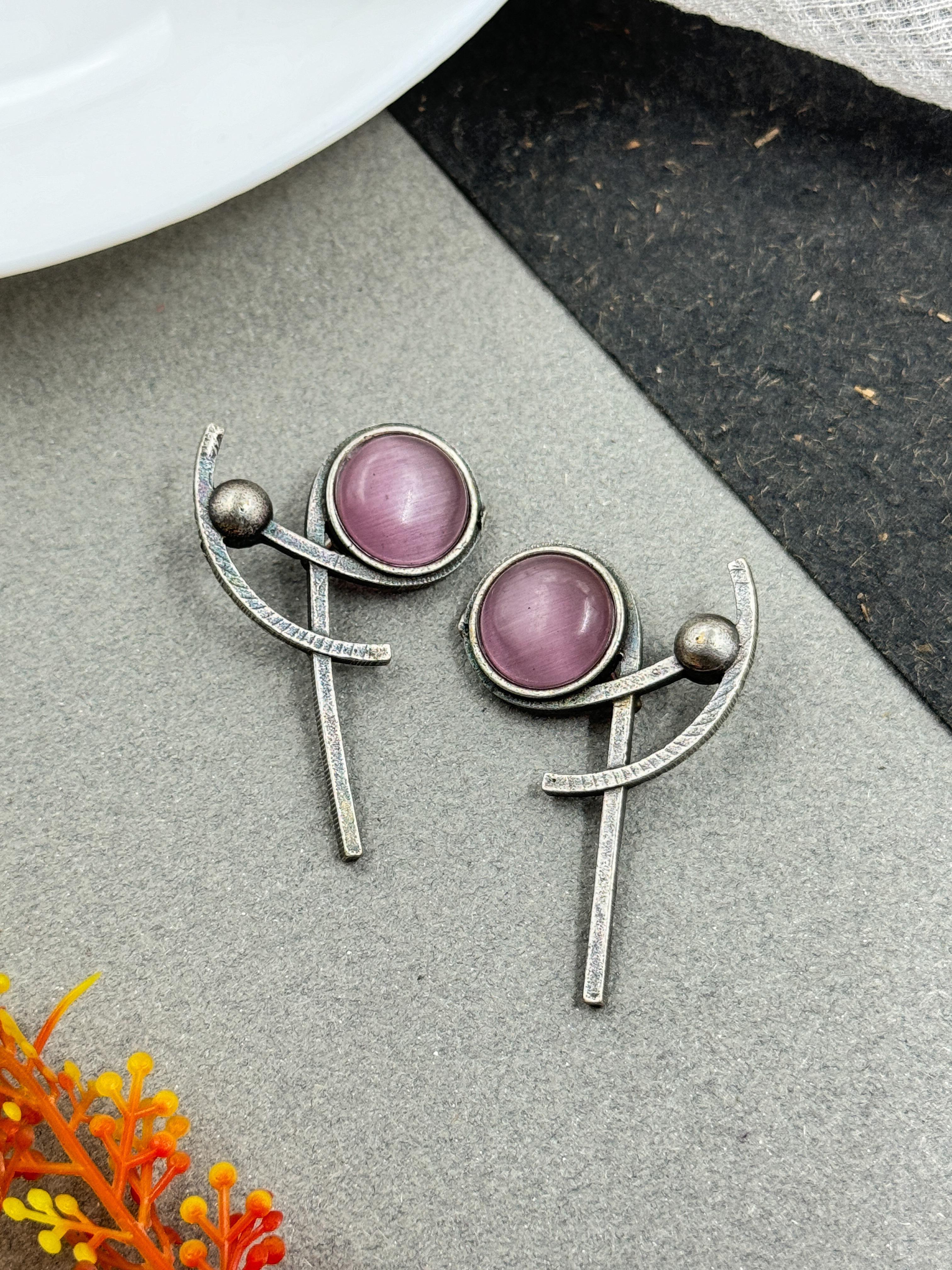 ADITI OXIDISED STONE STUD EARRINGS