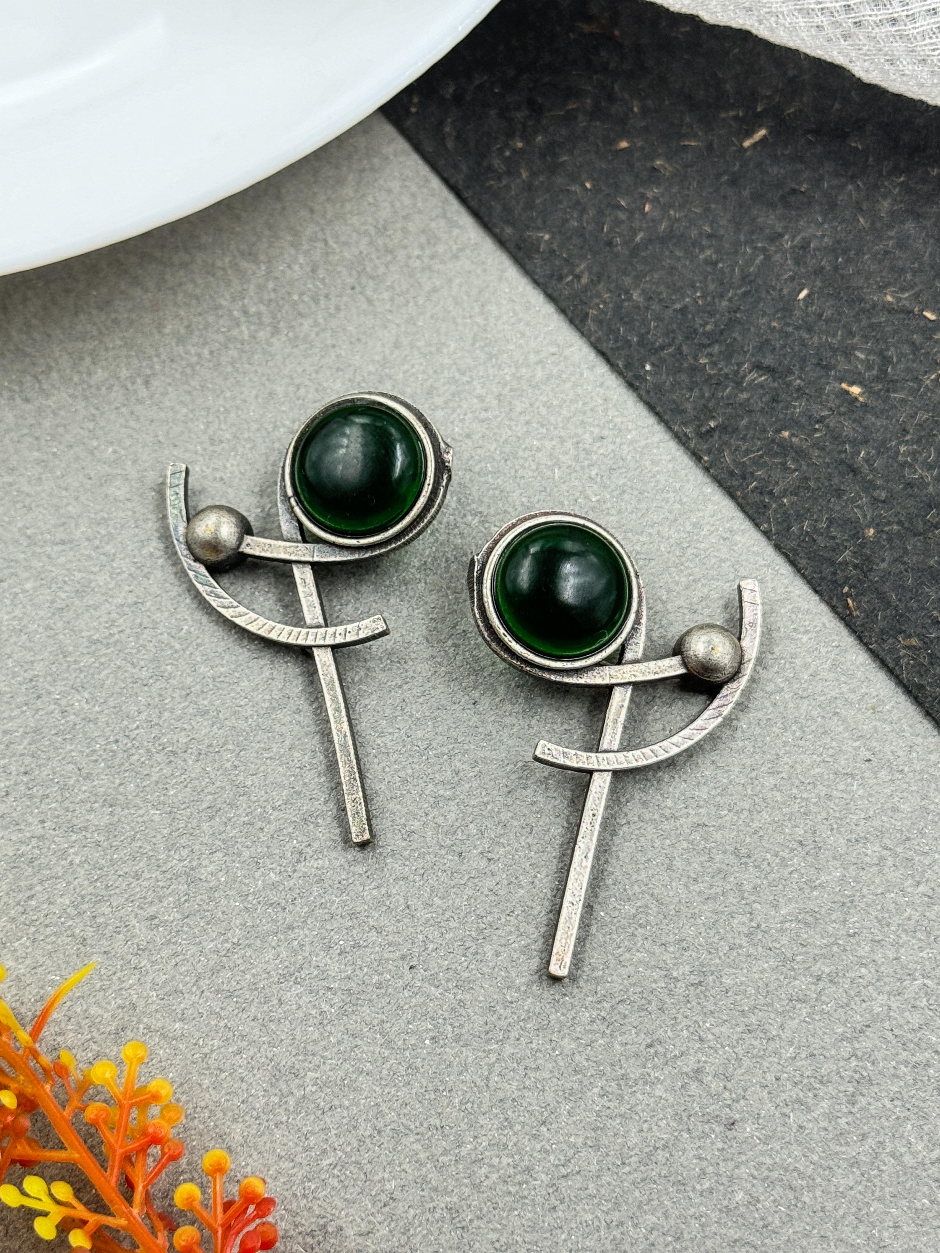 ADITI OXIDISED STONE STUD EARRINGS