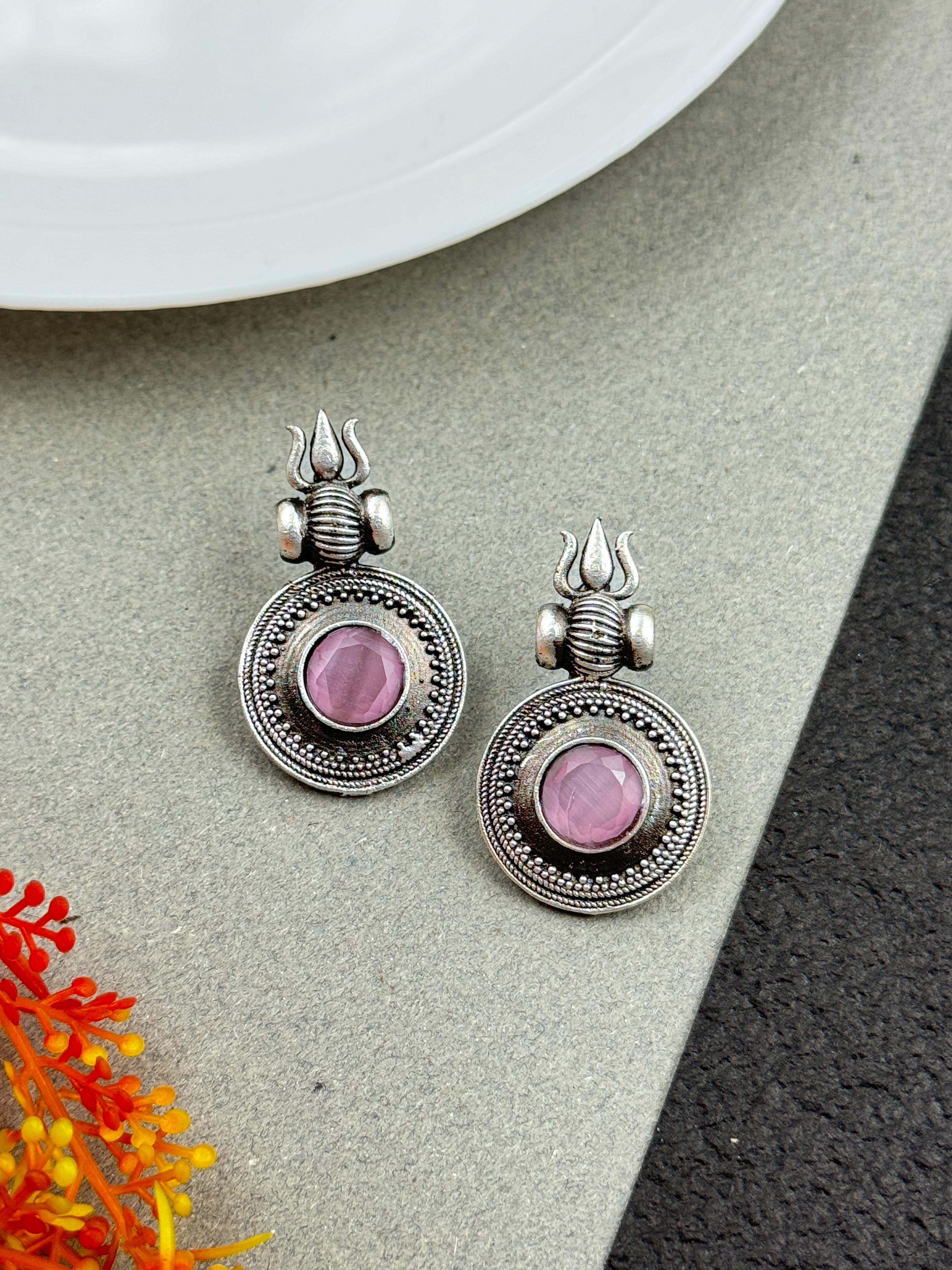 CHARU SILVER LOOKALIKE STONE STUD EARRINGS