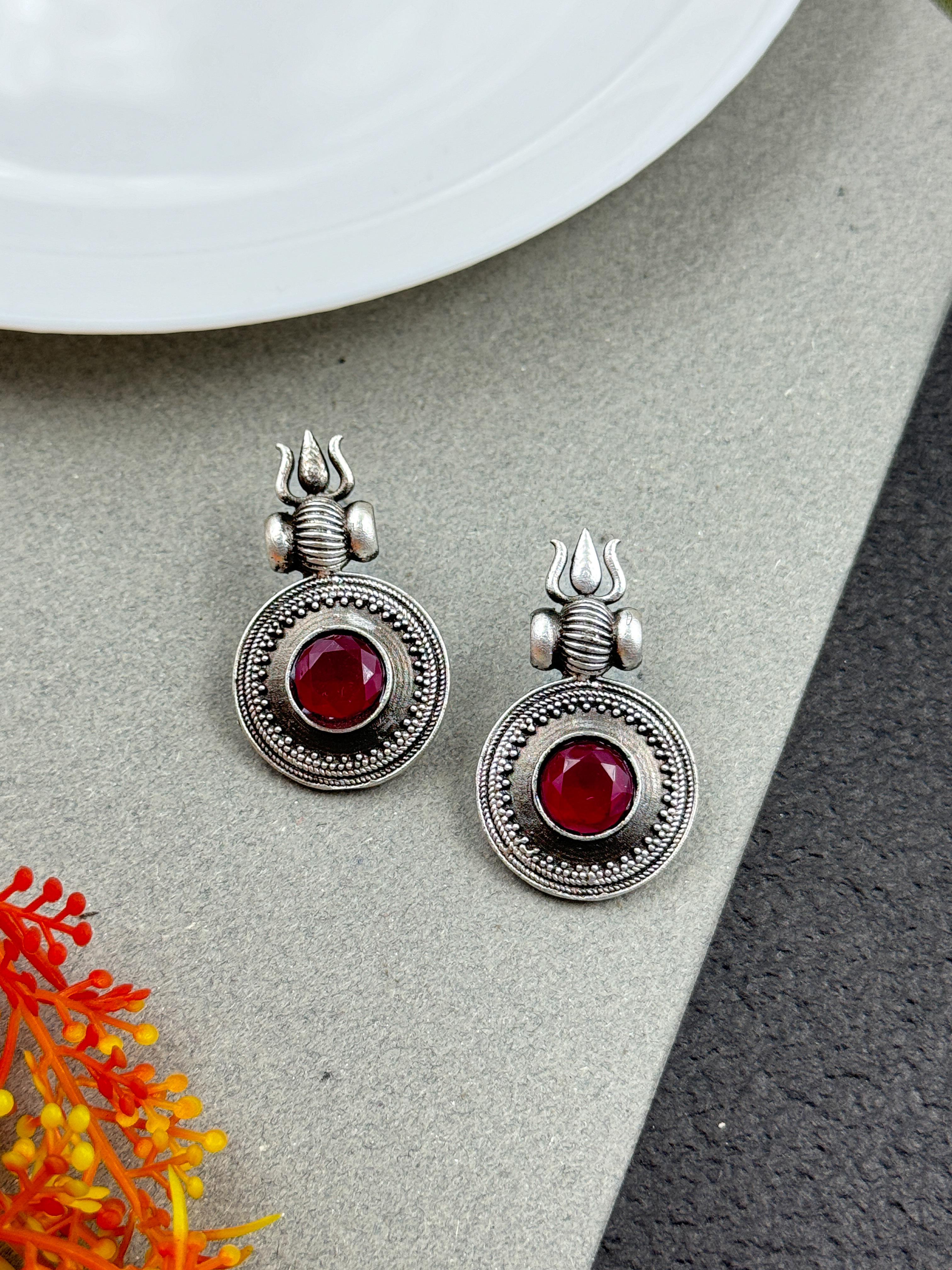 CHARU SILVER LOOKALIKE STONE STUD EARRINGS