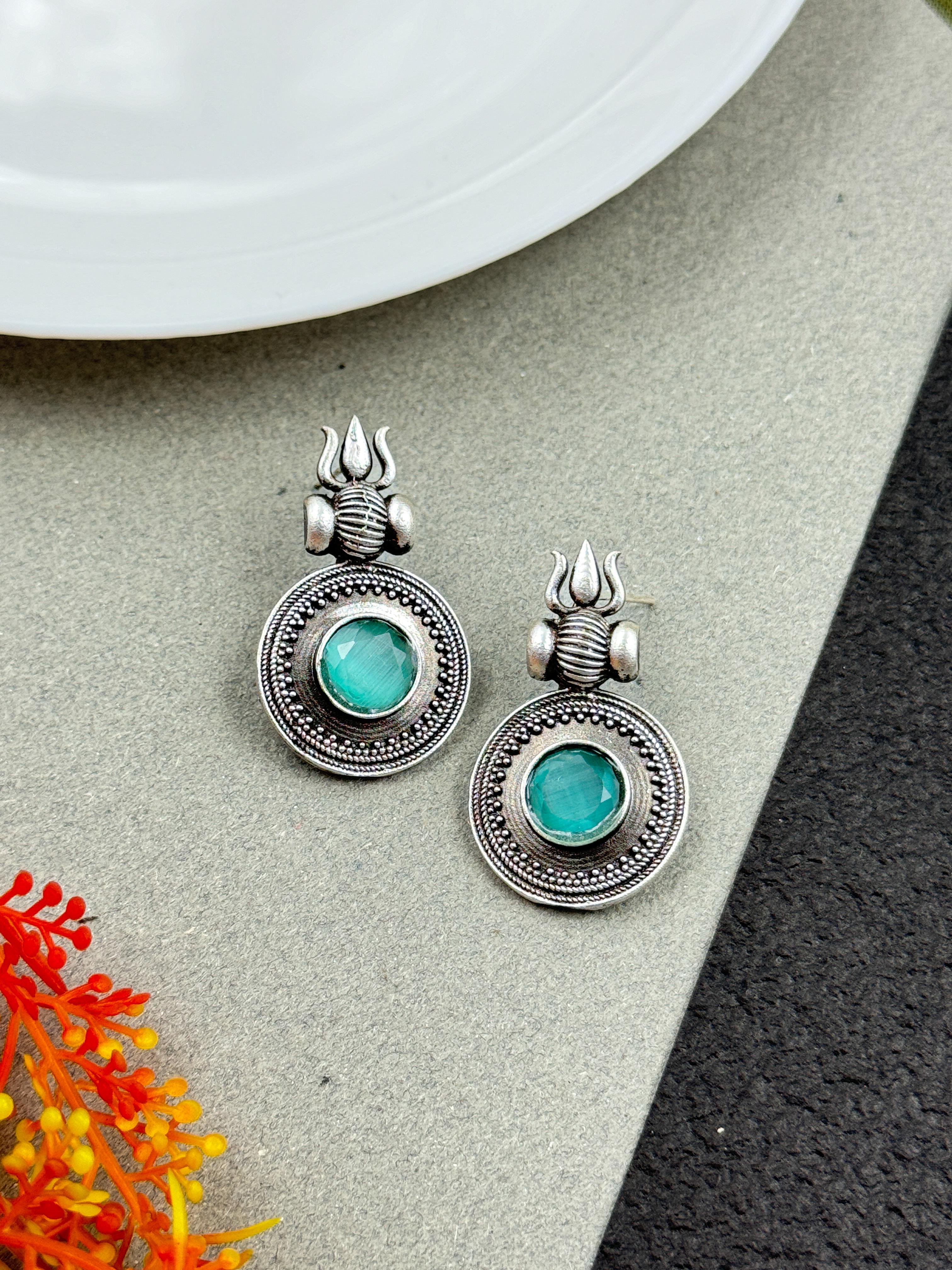 CHARU SILVER LOOKALIKE STONE STUD EARRINGS