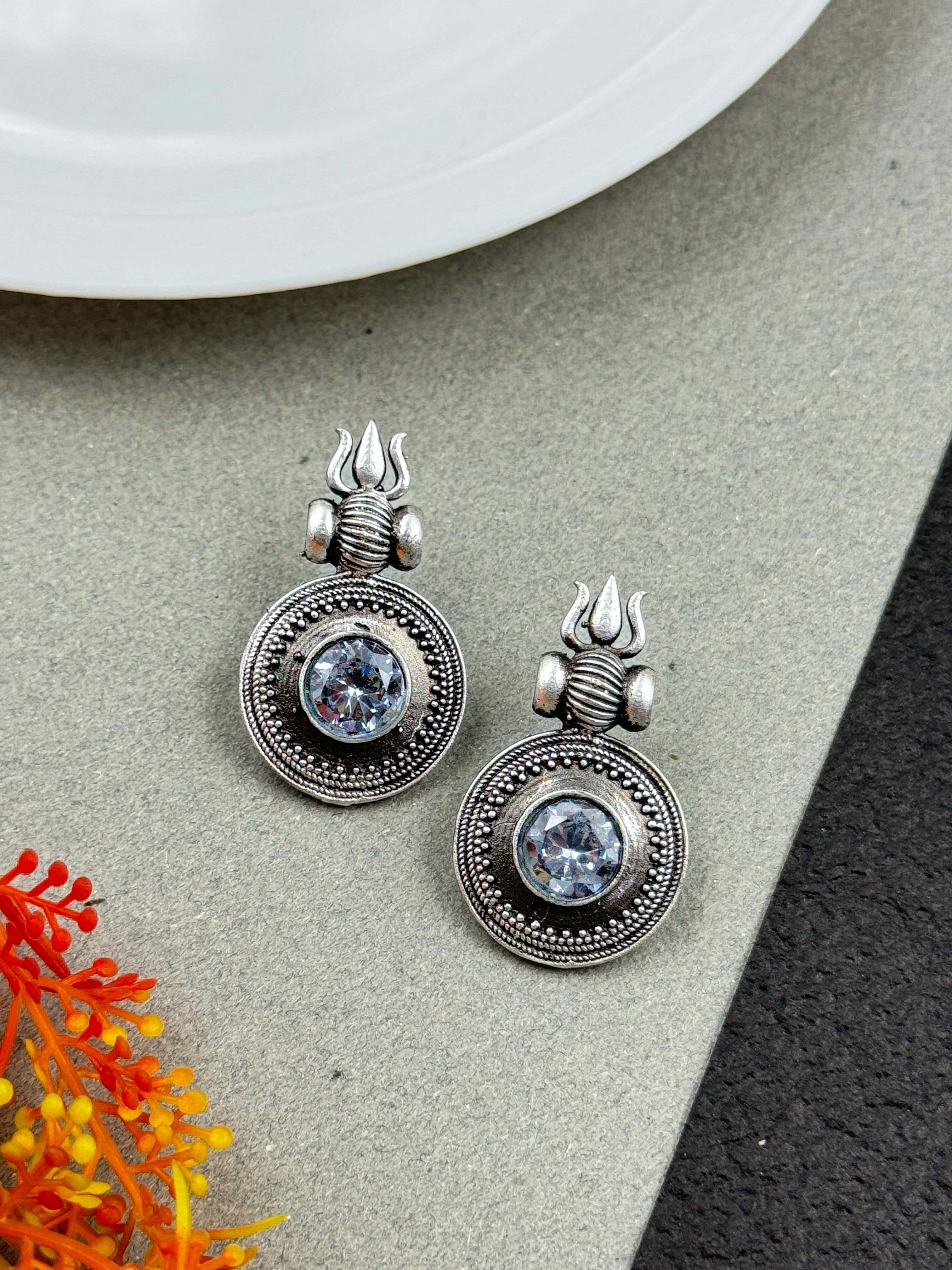 CHARU SILVER LOOKALIKE STONE STUD EARRINGS
