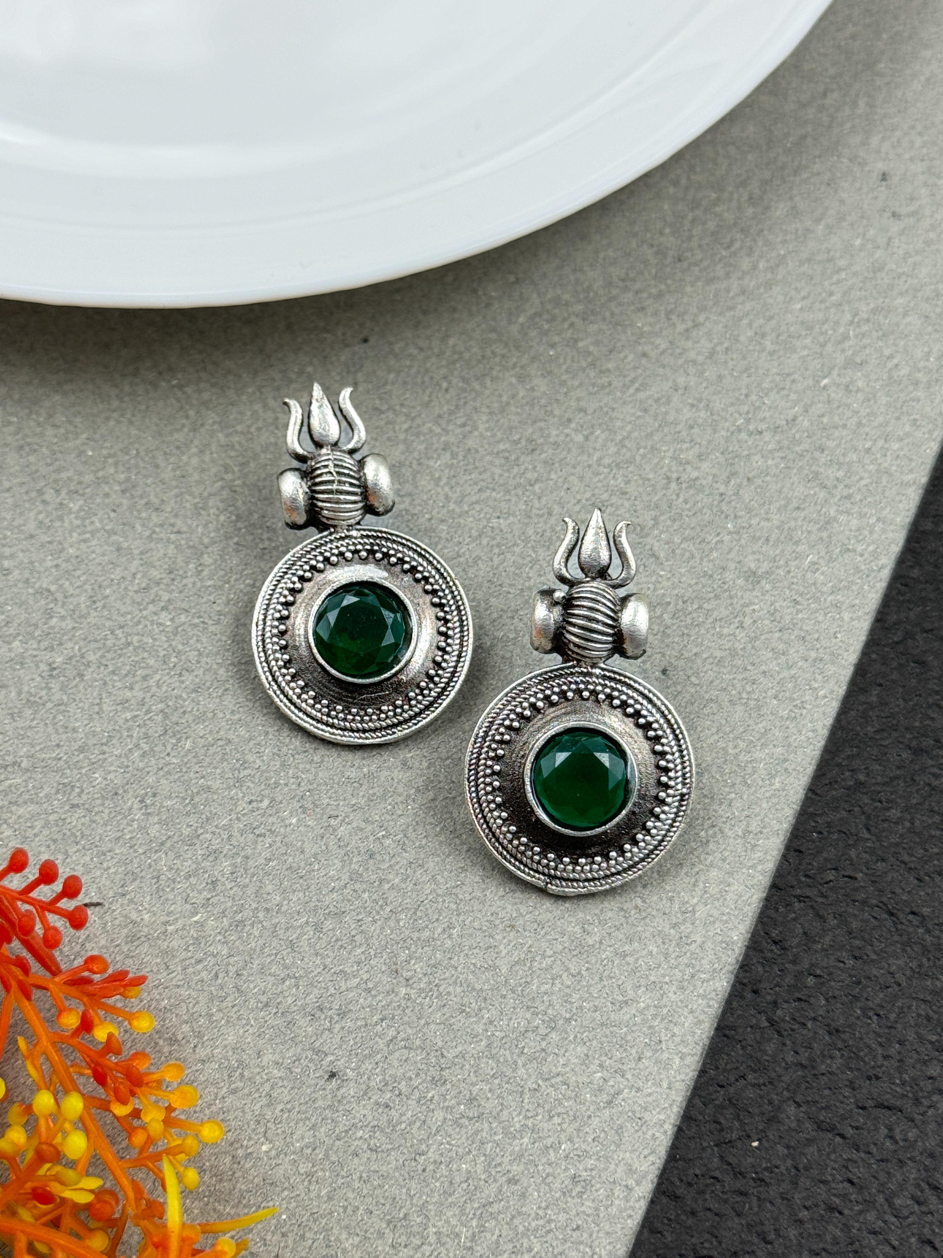 CHARU SILVER LOOKALIKE STONE STUD EARRINGS