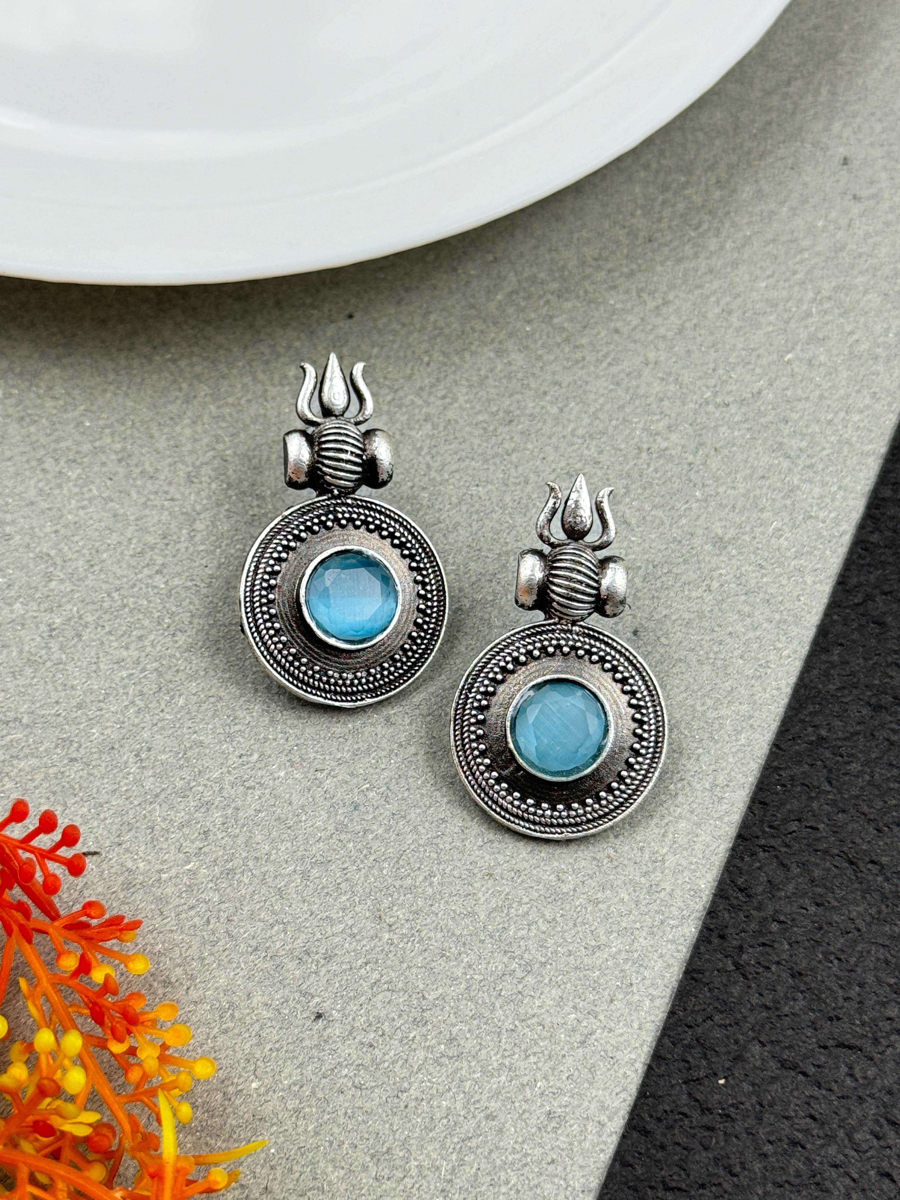 CHARU SILVER LOOKALIKE STONE STUD EARRINGS