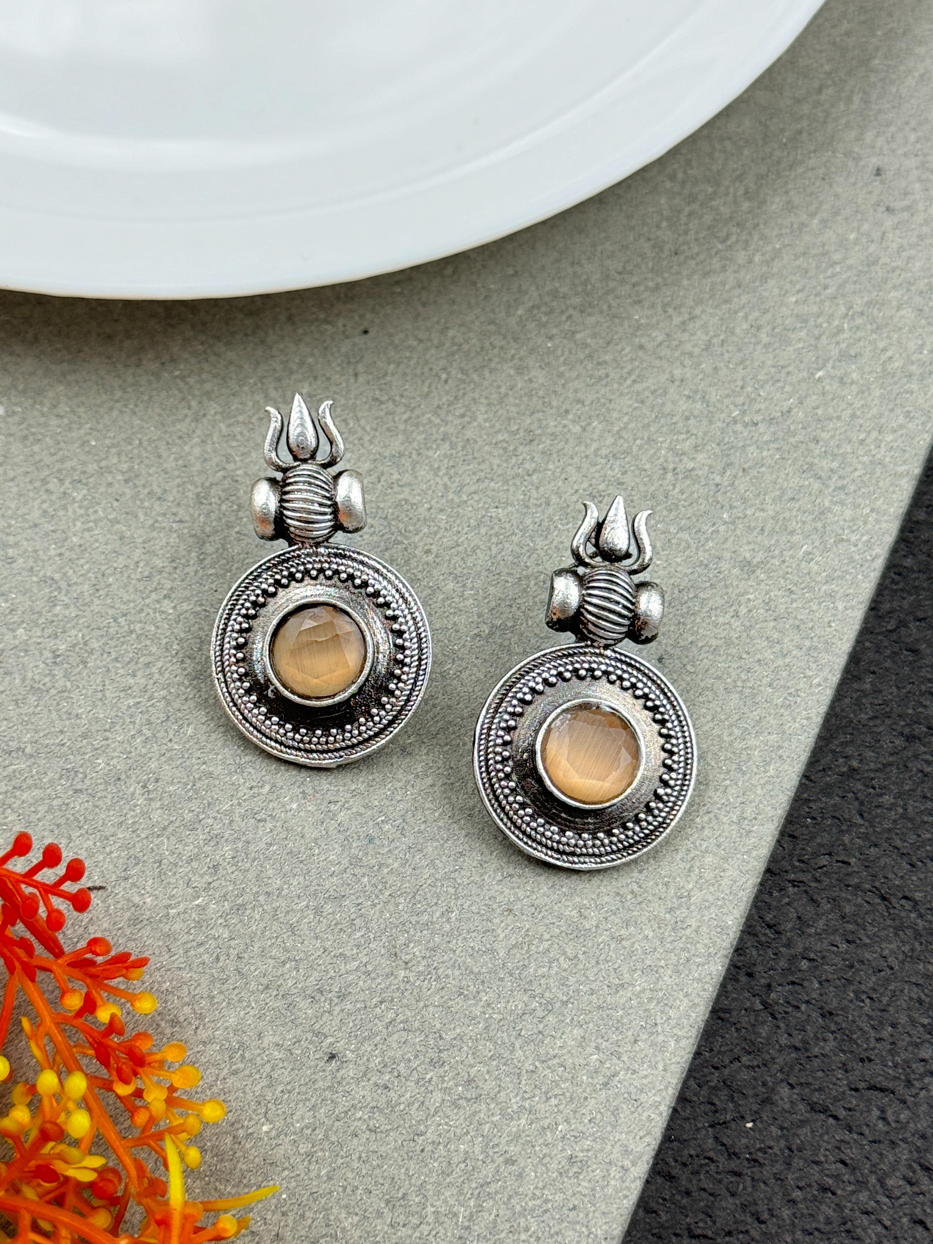 CHARU SILVER LOOKALIKE STONE STUD EARRINGS