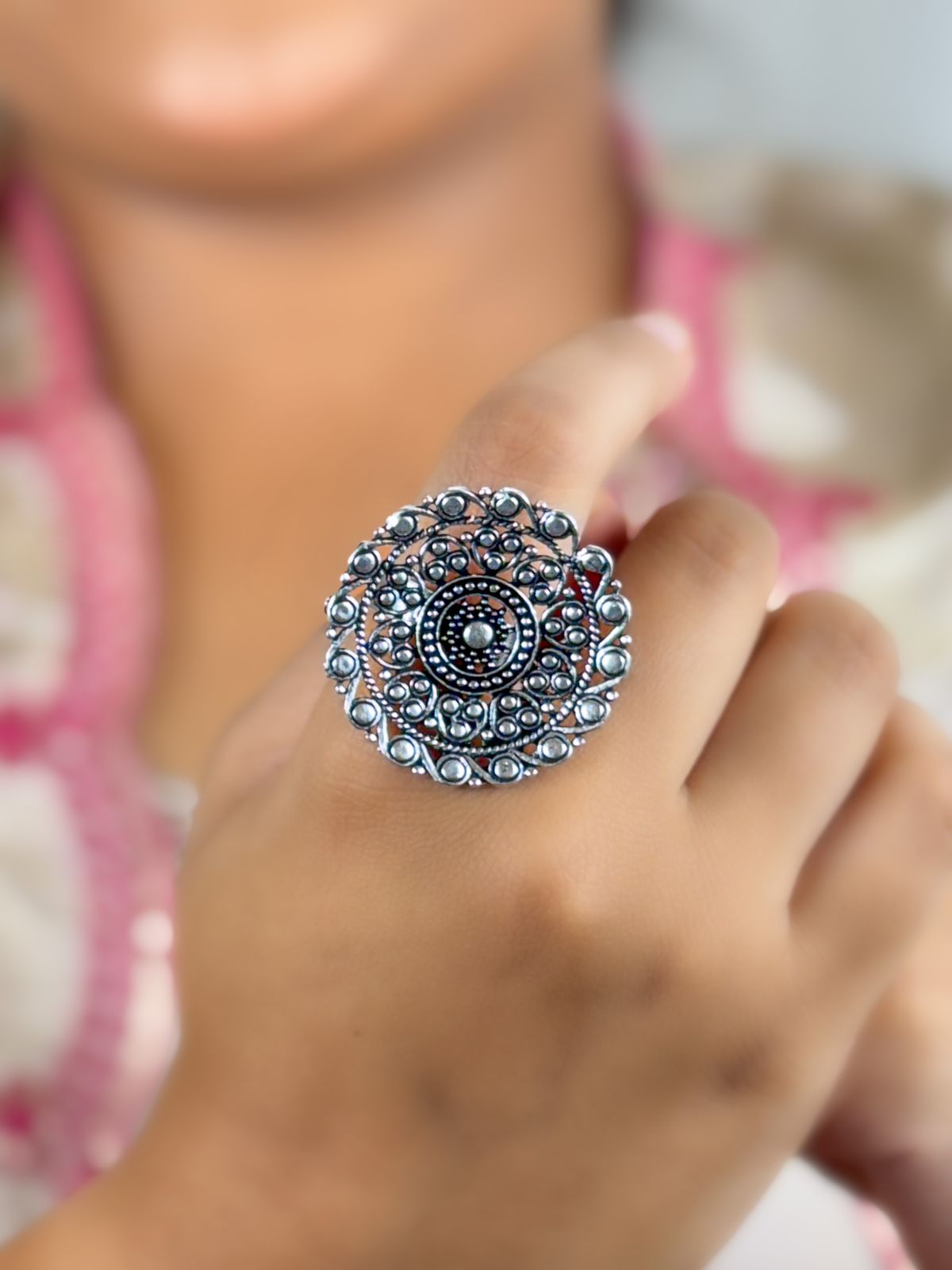 DHVANI DESIGNER OXIDISED SILVER RING
