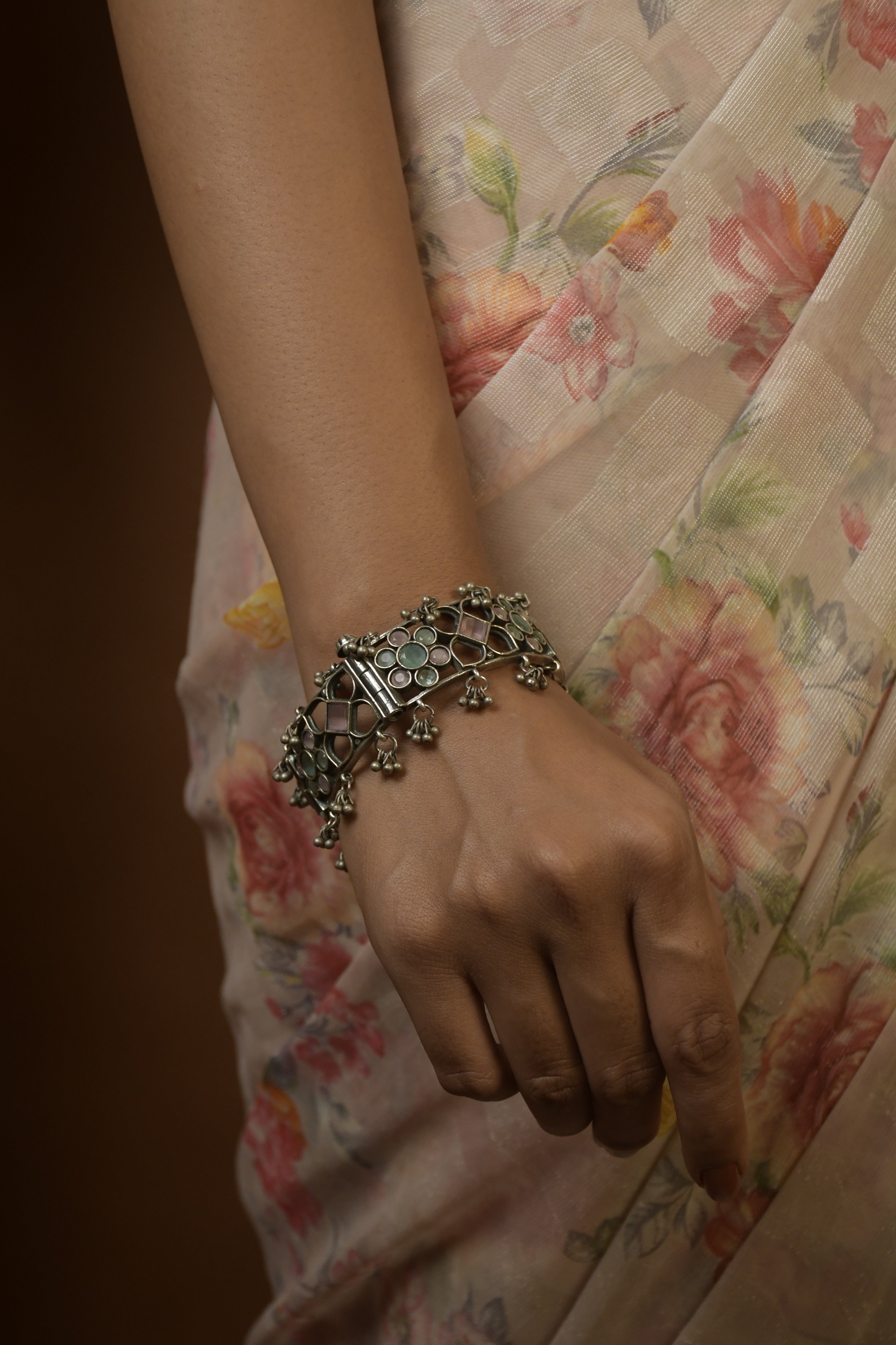 Manya Silver Lookalike Stone Bangles