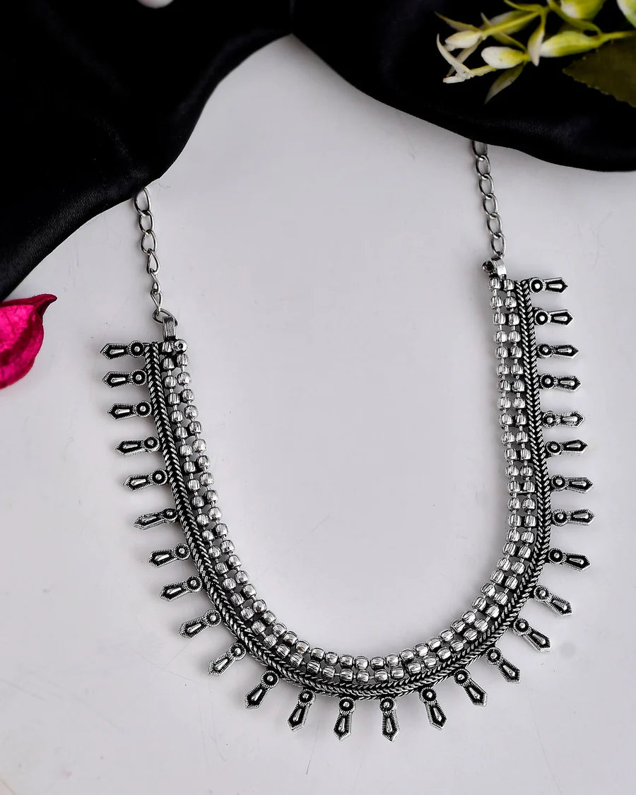 SHIKHA 3 LINE SILVER OXIDISED JEWELLERY SET COMBO