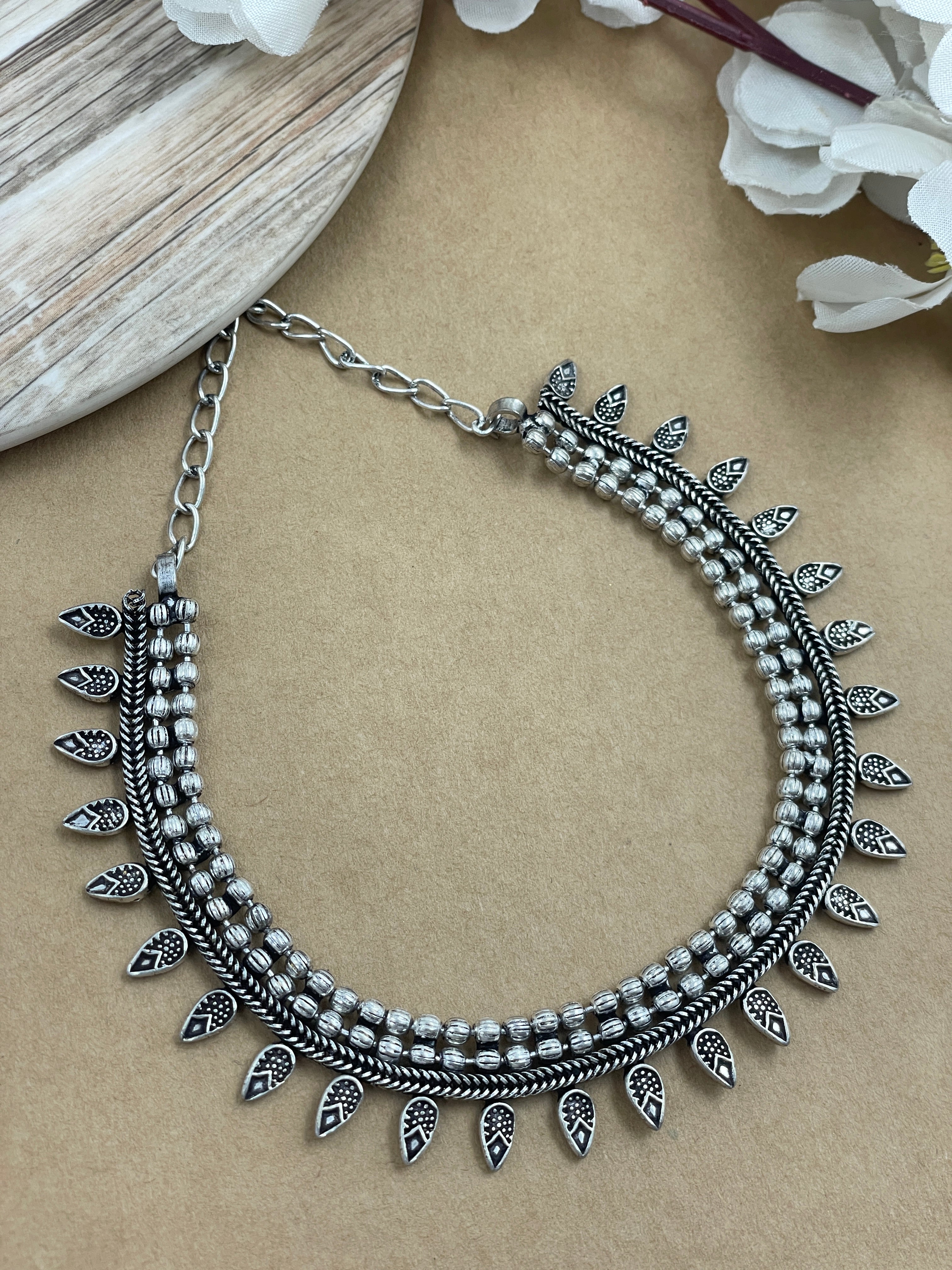 SHIKHA 3 LINE SILVER OXIDISED JEWELLERY SET COMBO