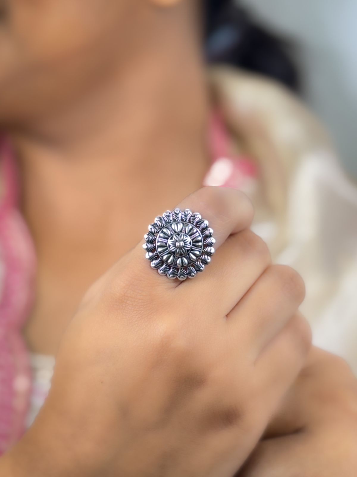 VEDANSHI DESIGNER OXIDISED SILVER RING