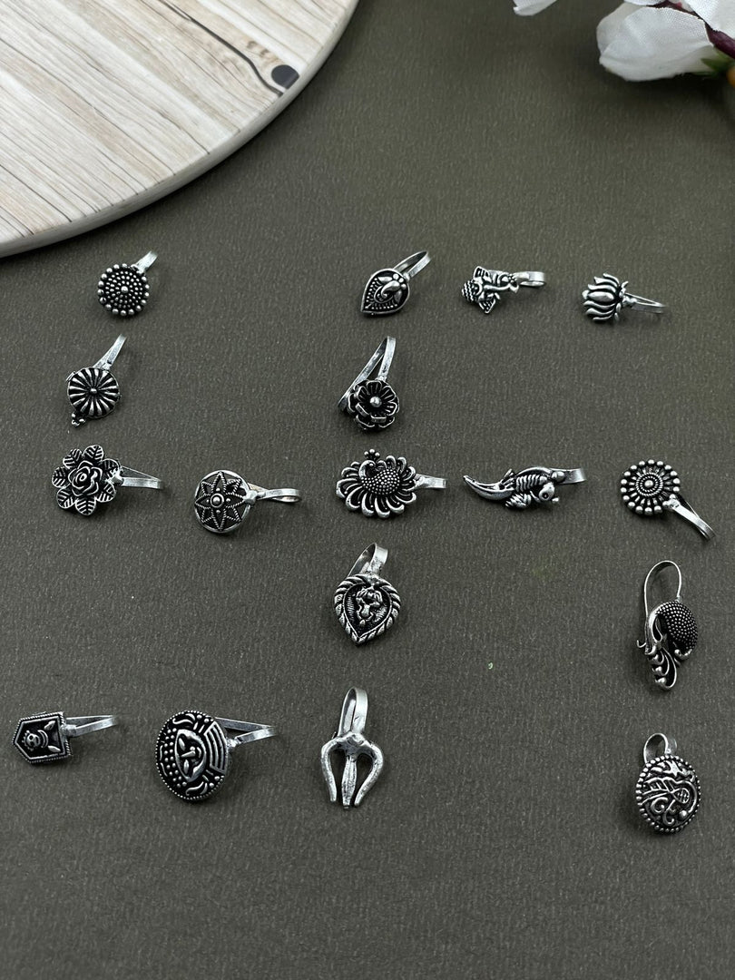 BEENA OXIDISED Clip on  NOSEPIN COMBO OF 17