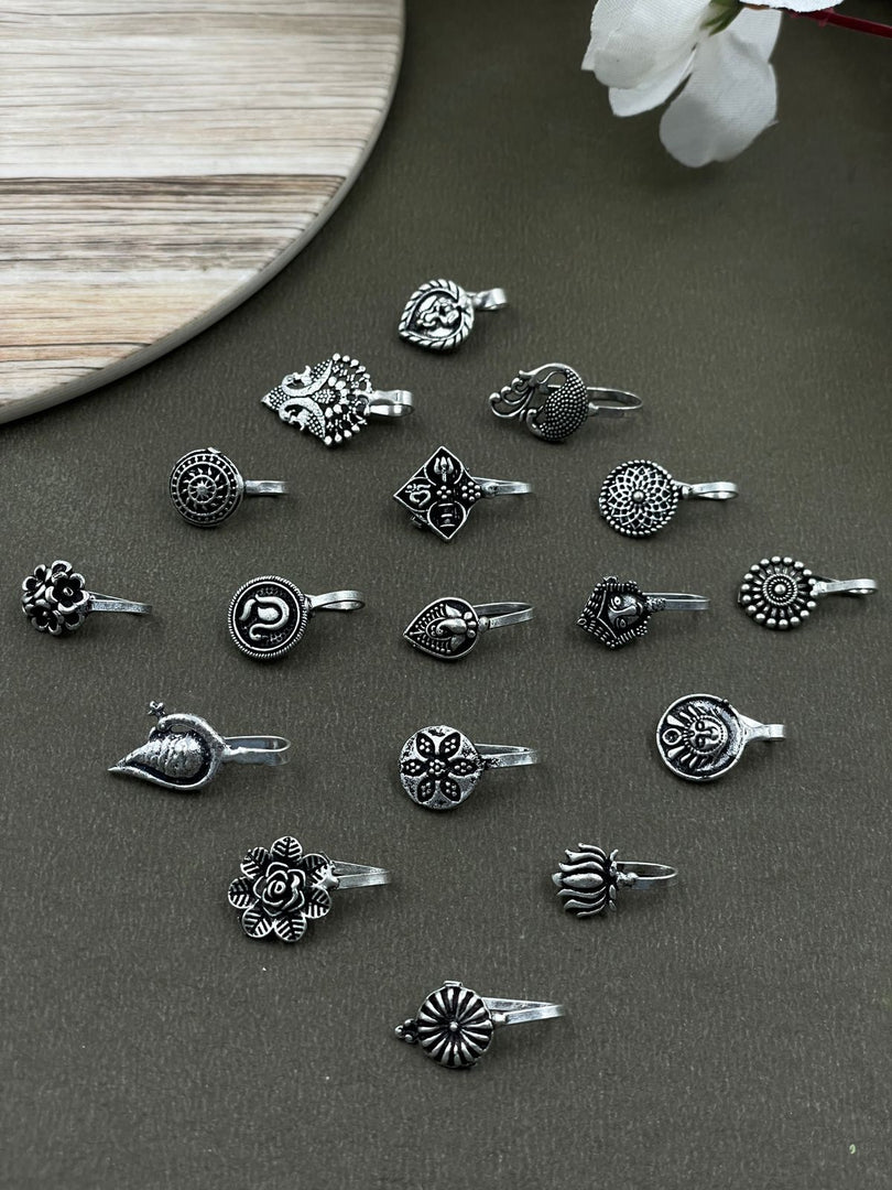VEENA OXIDISED CLIP ON  NOSEPIN COMBO OF 17