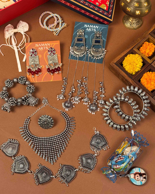 Festive Rakshabandhan hamper with Kashmiri earrings, necklace and kada - Naman Arts