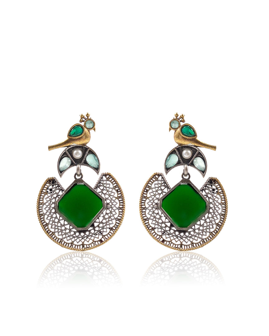 Peacock Stud Stone Earrings