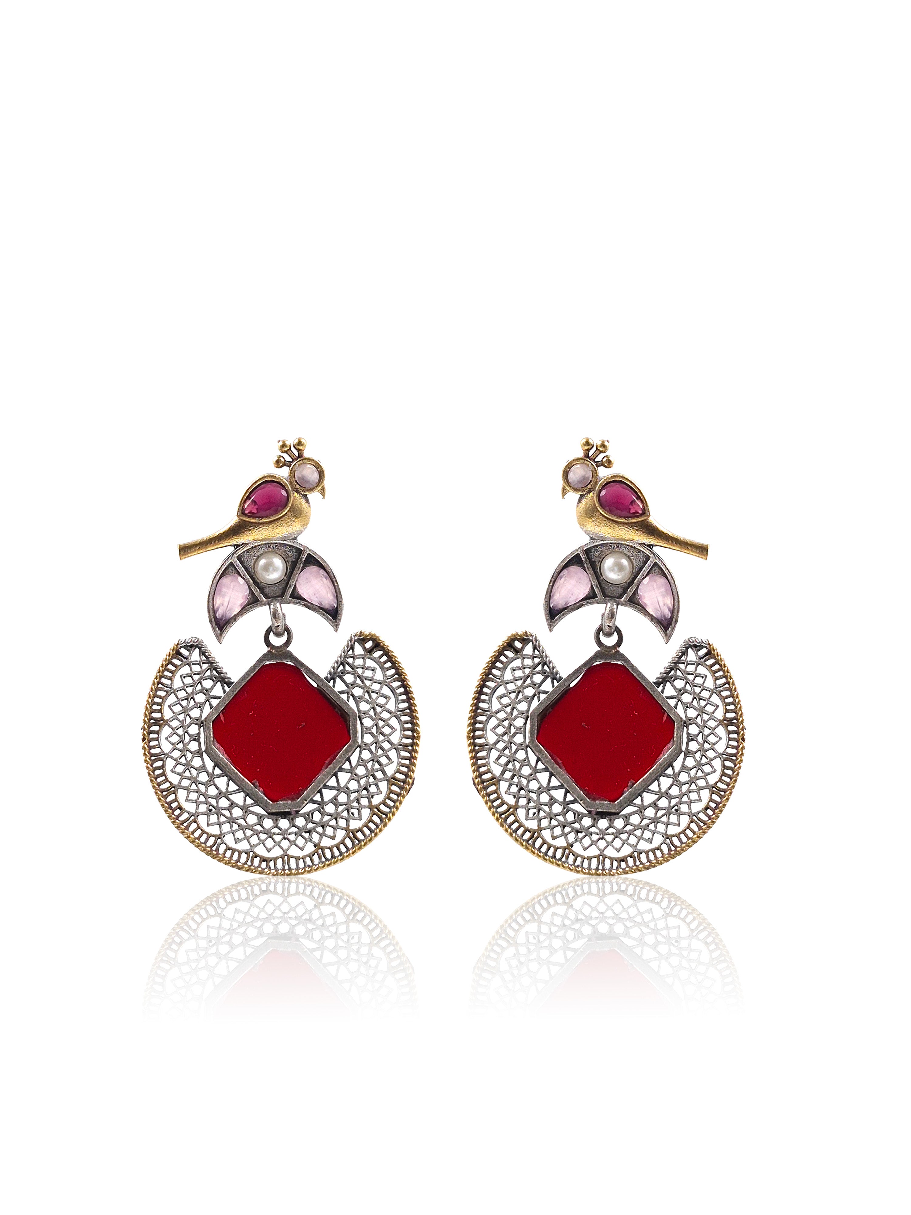 Royal Peacock Filigree Stone Earrings