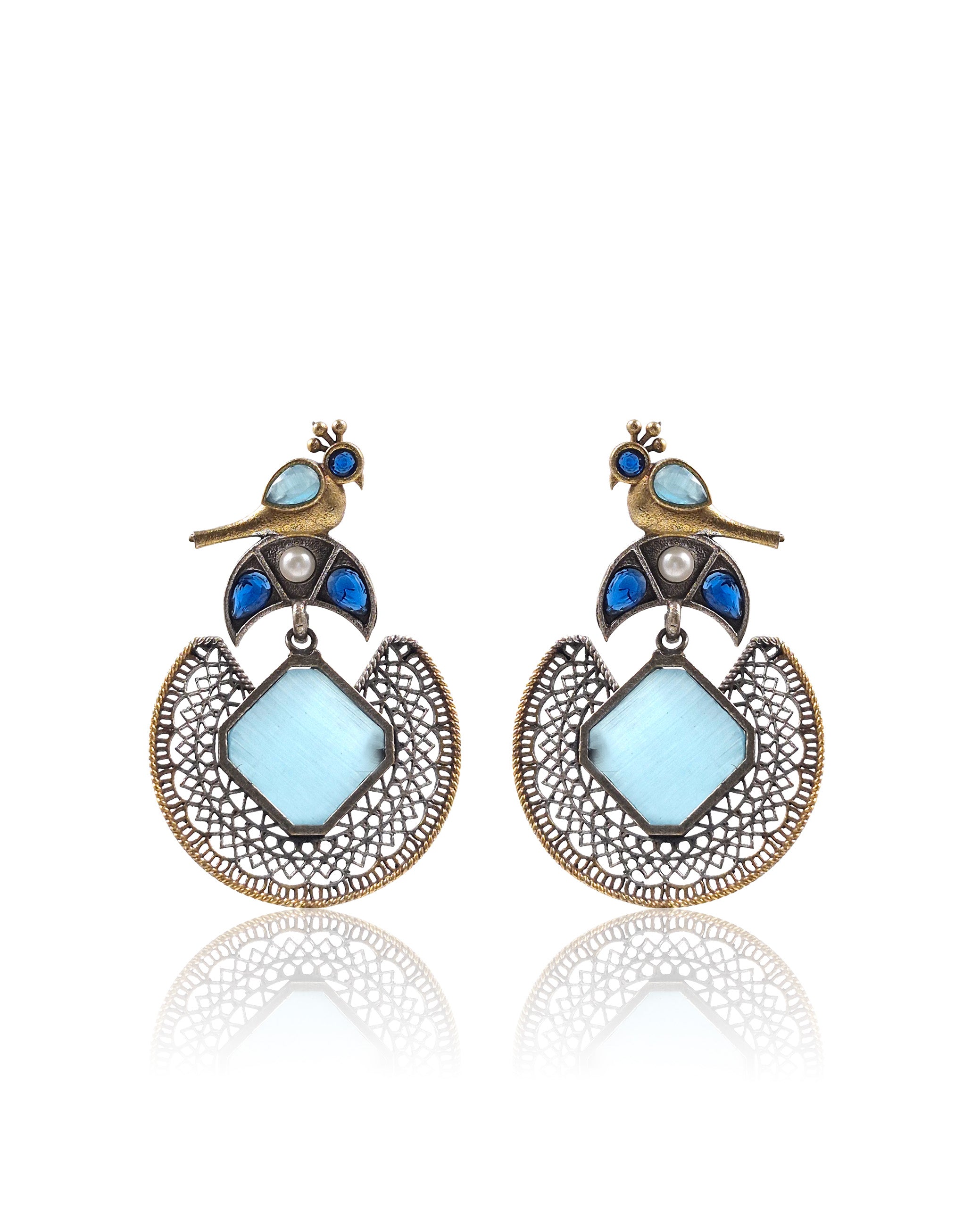 Royal Peacock Filigree Stone Earrings