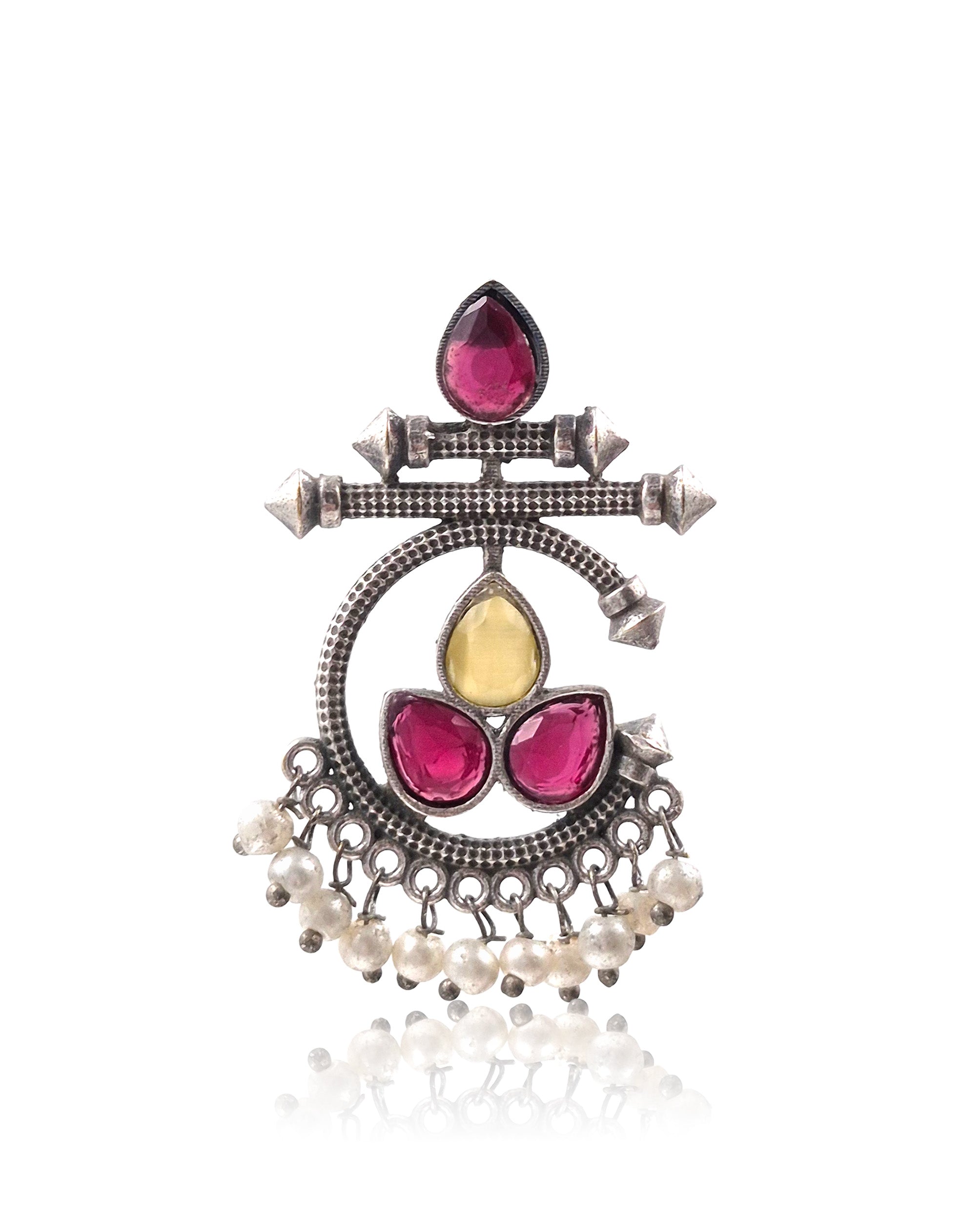 Azure Bloom Oxidised Chandbali Stone Earrings