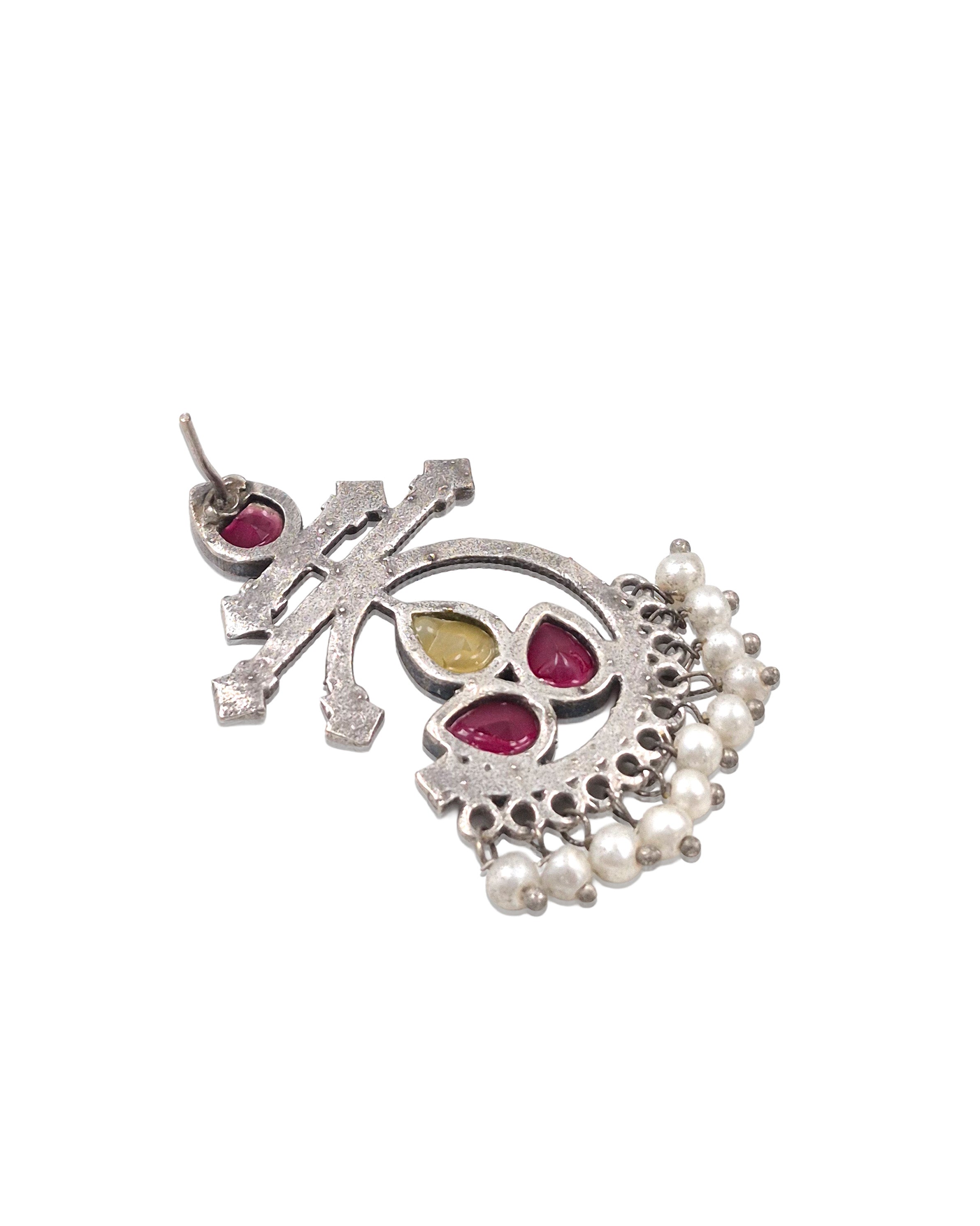 Azure Bloom Oxidised Chandbali Stone Earrings