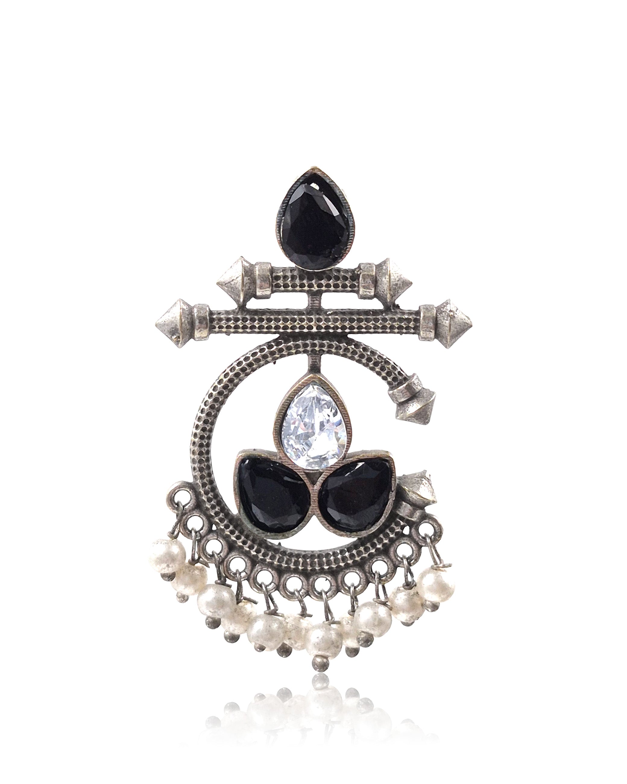 Azure Bloom Oxidised Chandbali Stone Earrings