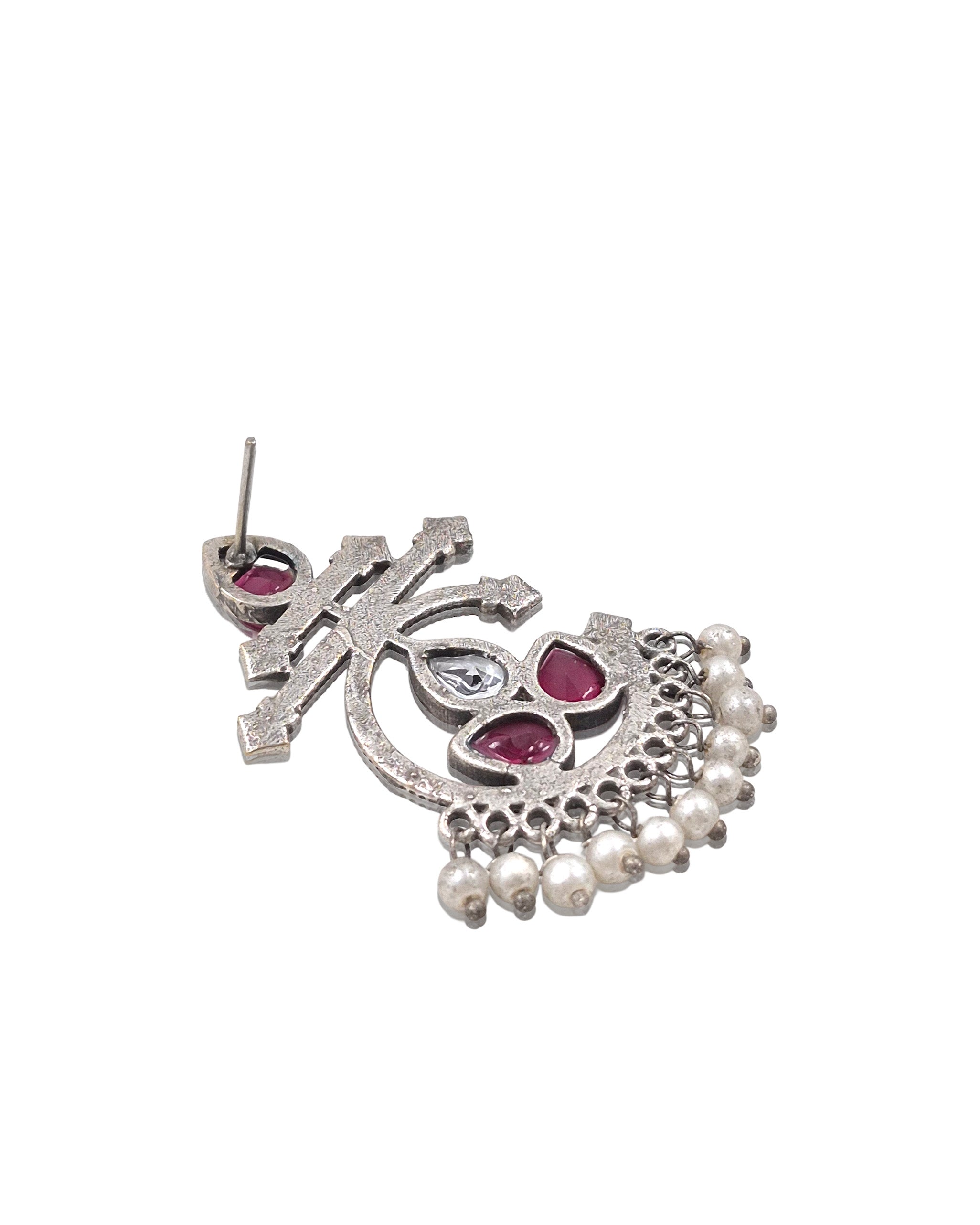 Azure Bloom Oxidised Chandbali Stone Earrings