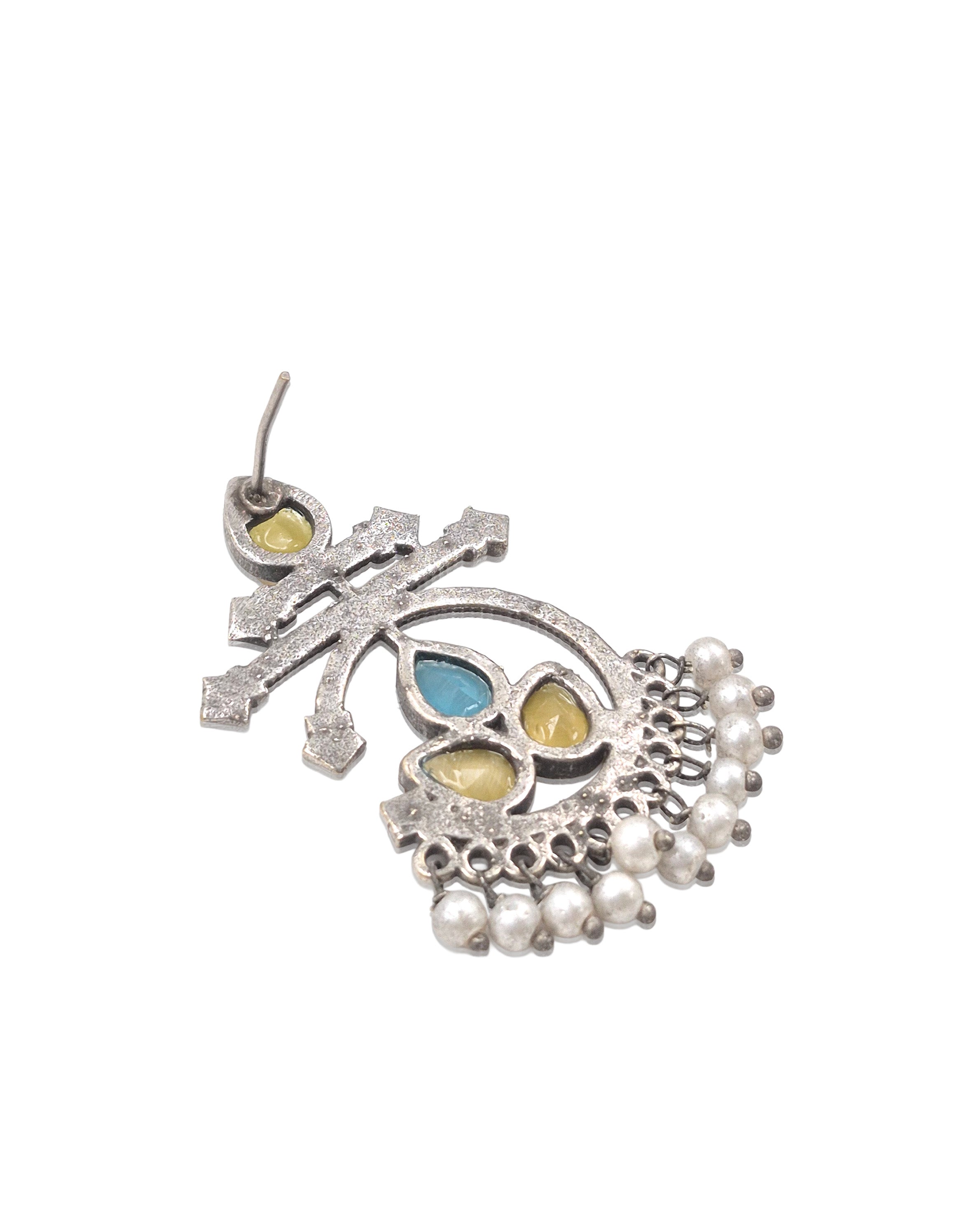 Azure Bloom Oxidised Chandbali Stone Earrings