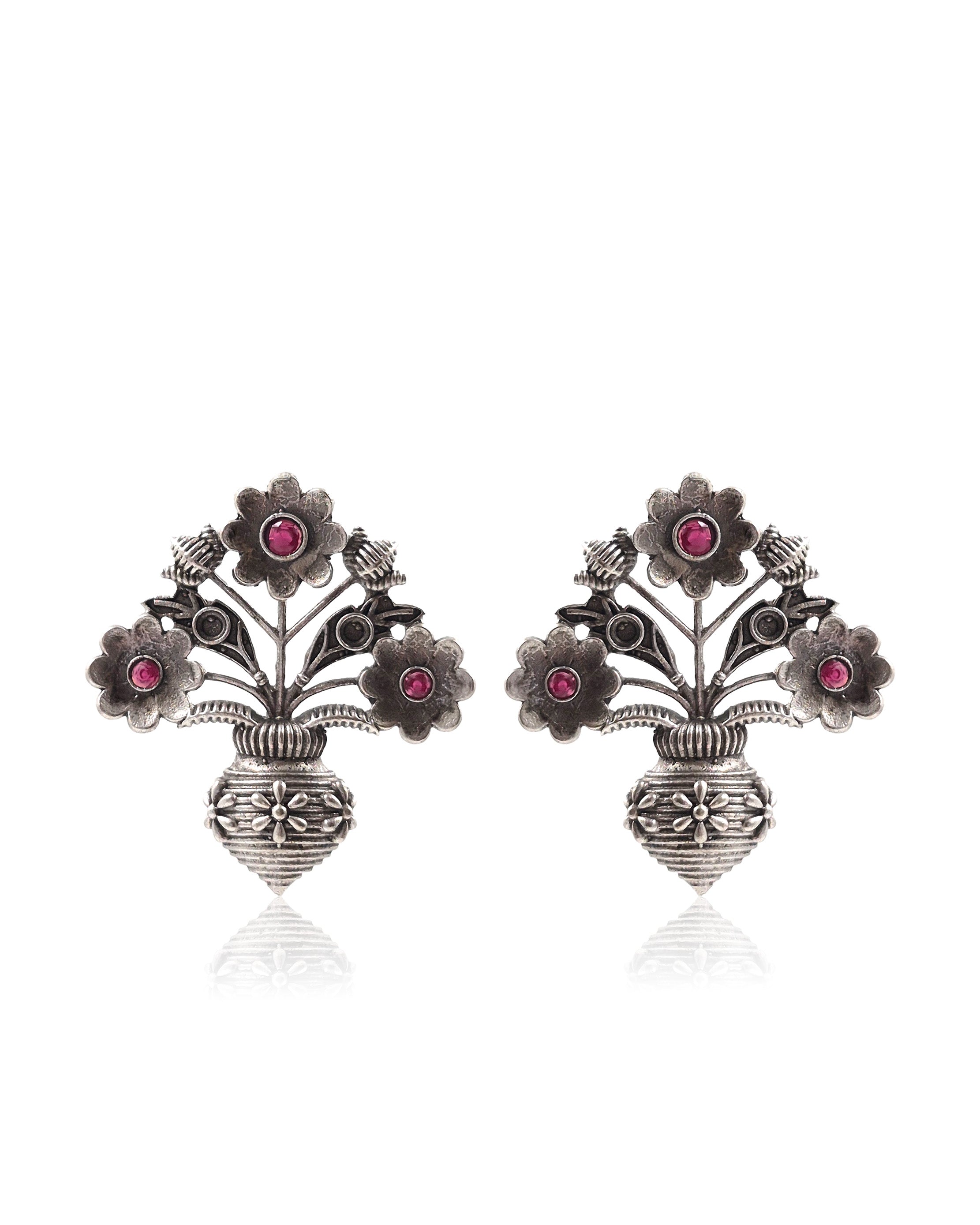 Unique Floral Pot Stud Earrings
