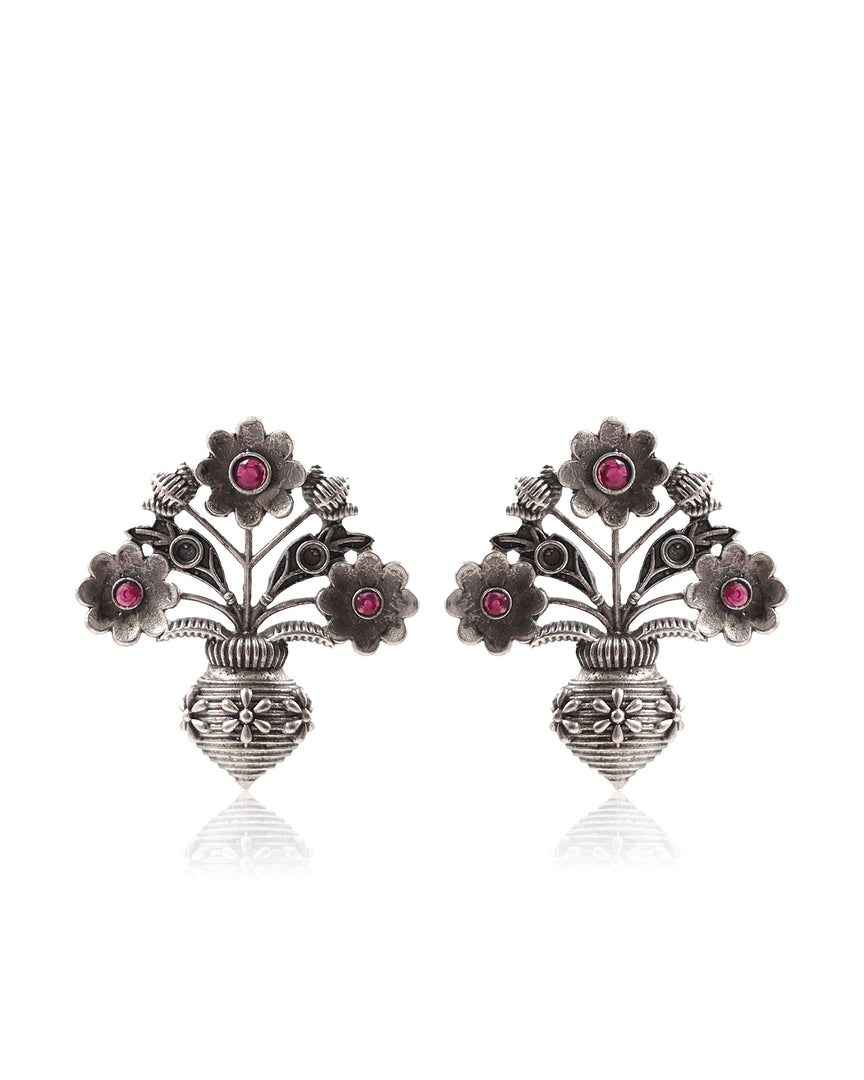 Unique Floral Pot Stud Earrings