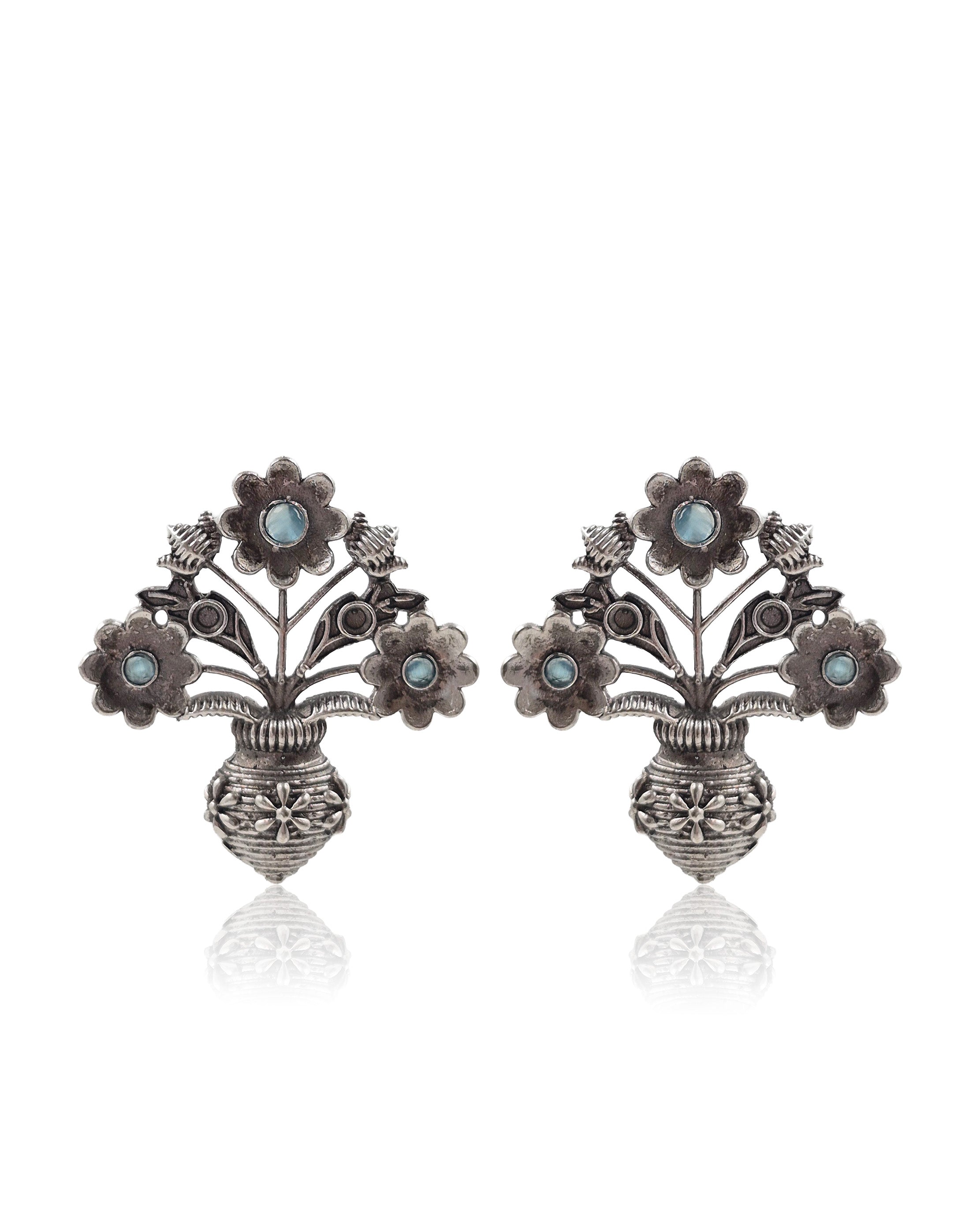 Unique Floral Pot Stud Earrings